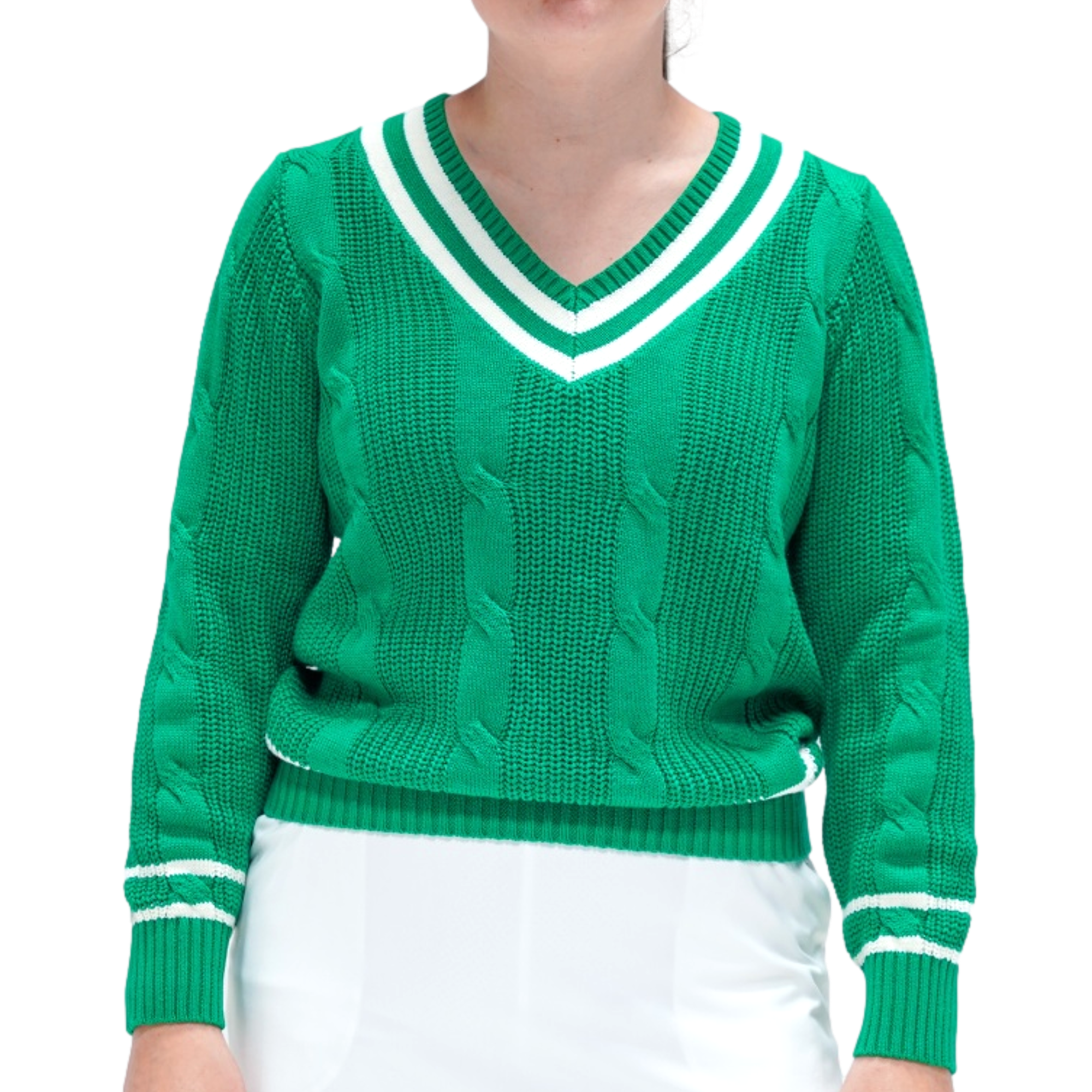 Women's Long Sleeve V-Neck Cable Knit Sweater