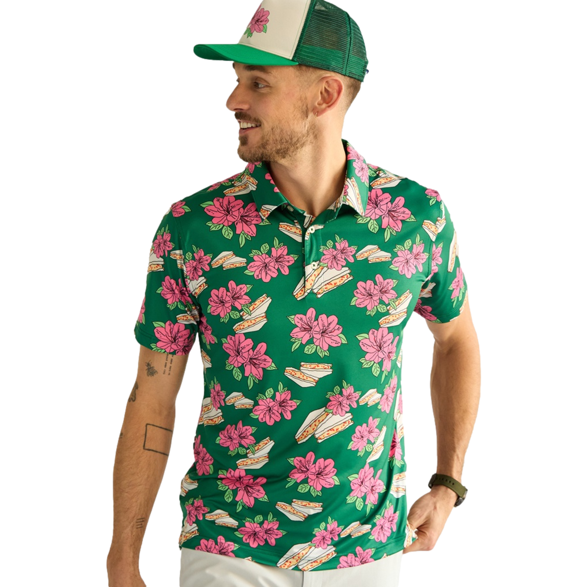Pimento Cheese Azalea Print Polo Shirt