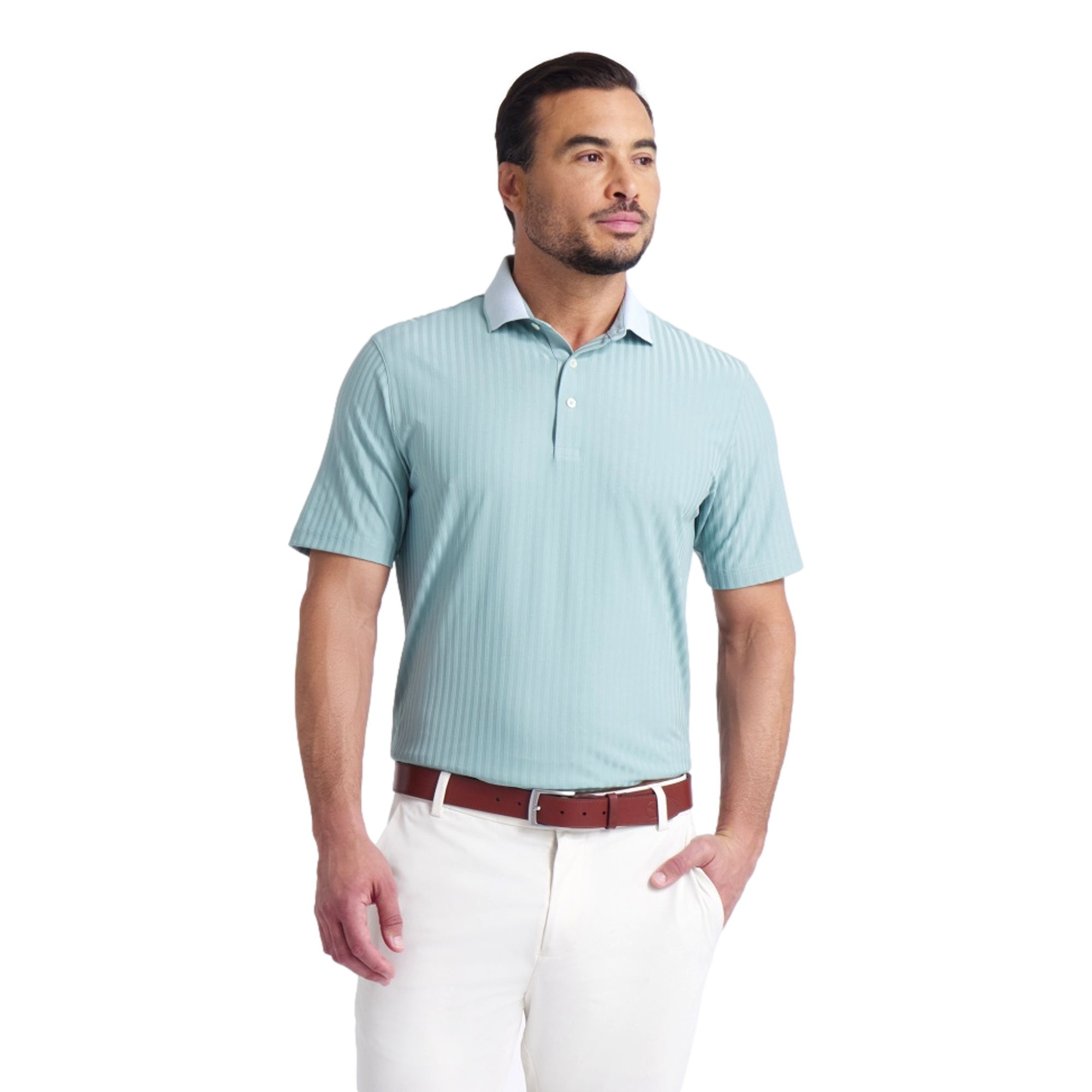 MATTR Stripe Men's Jacquard Short Sleeve Golf Polo Shirt