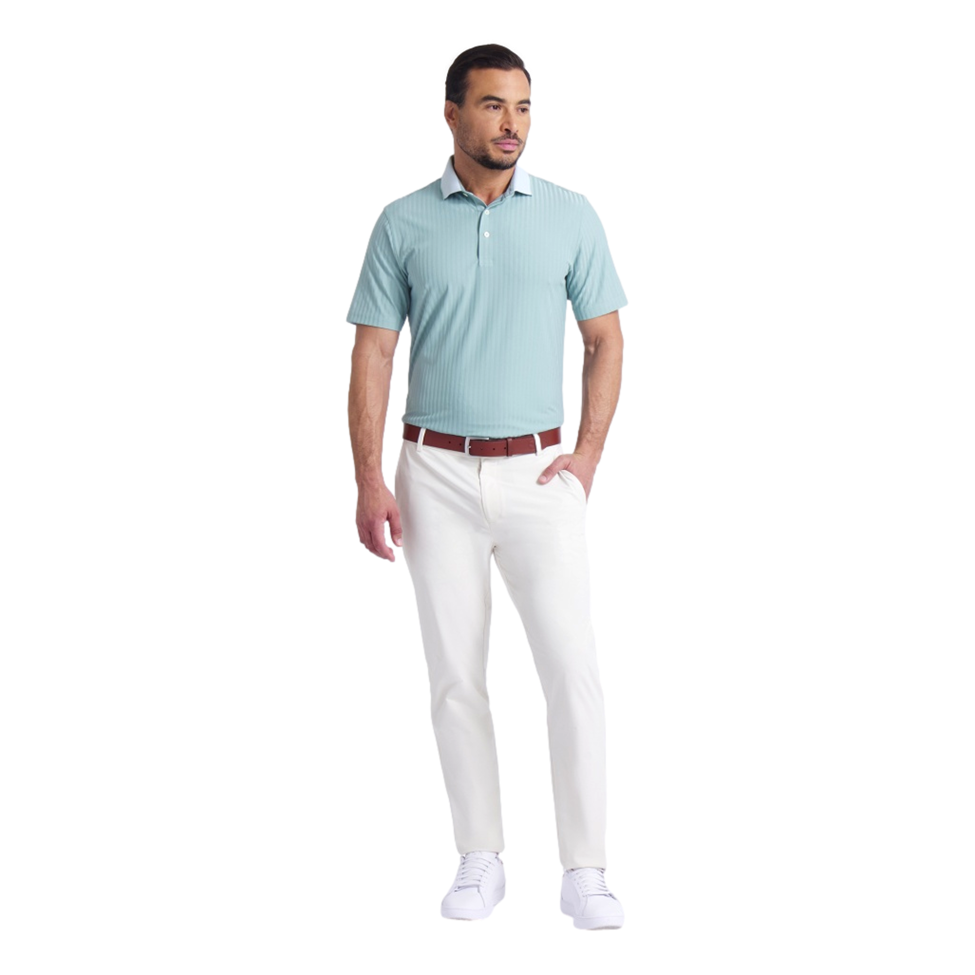 MATTR Stripe Men's Jacquard Short Sleeve Golf Polo Shirt