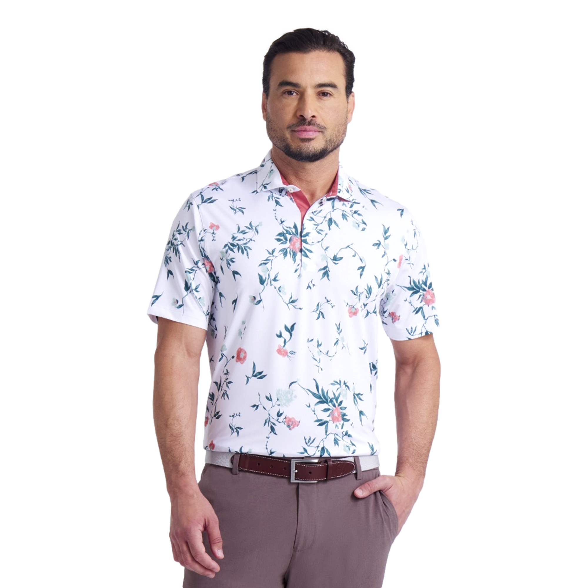 MATTR Men's Water Floral Short Sleeve Golf Polo Shirt