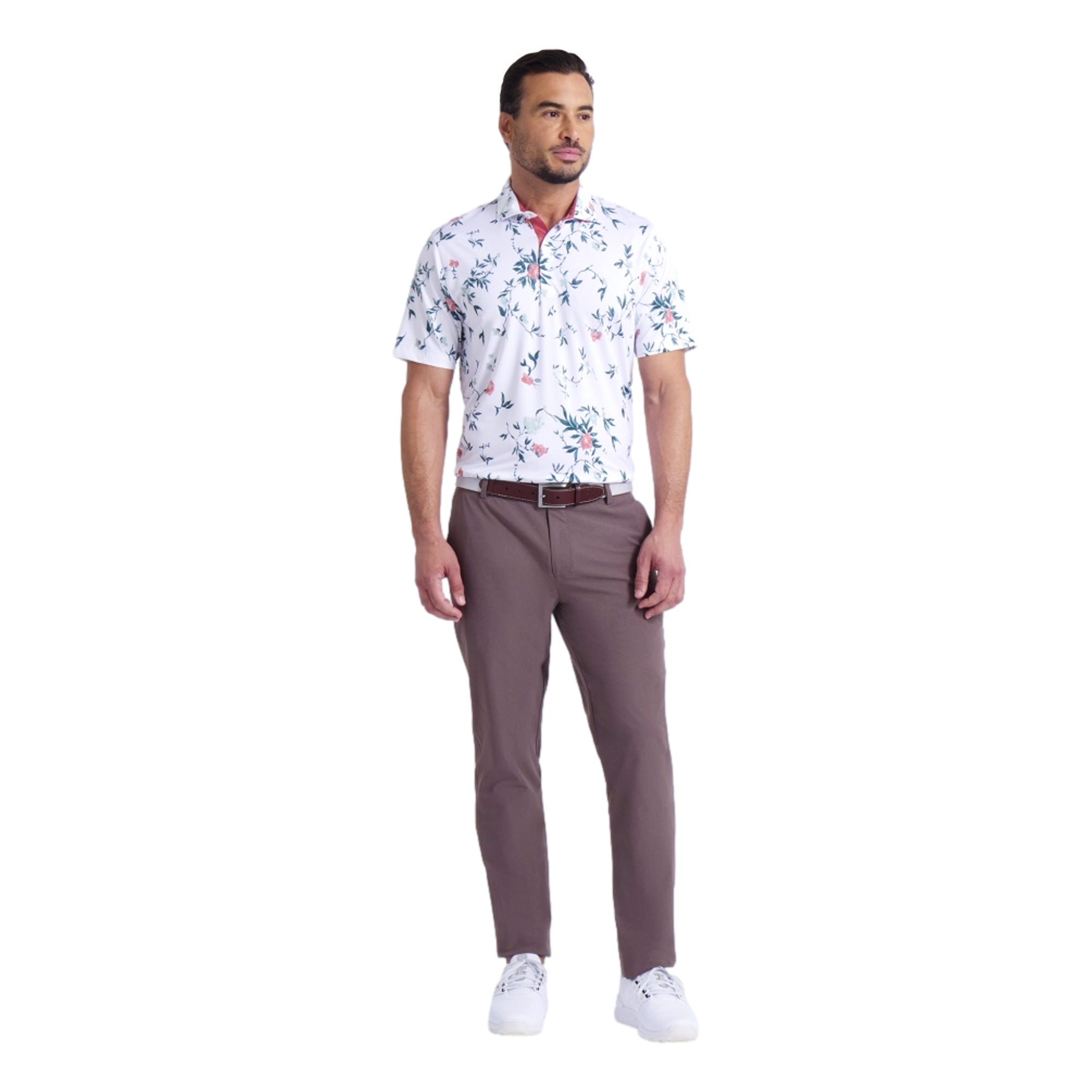 MATTR Men's Water Floral Short Sleeve Golf Polo Shirt