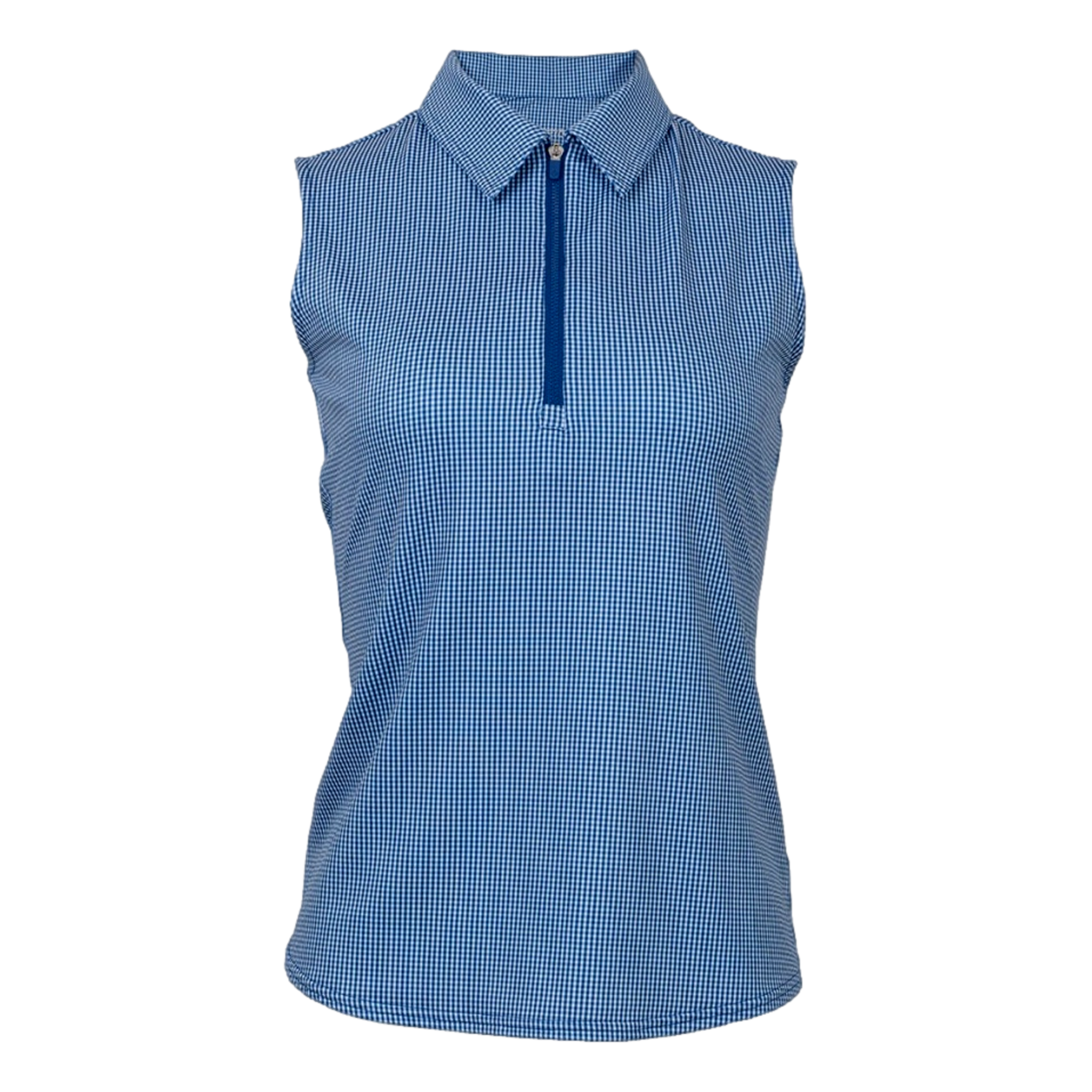 Gingham Zip Women's Sleeveless Golf Polo Shirt