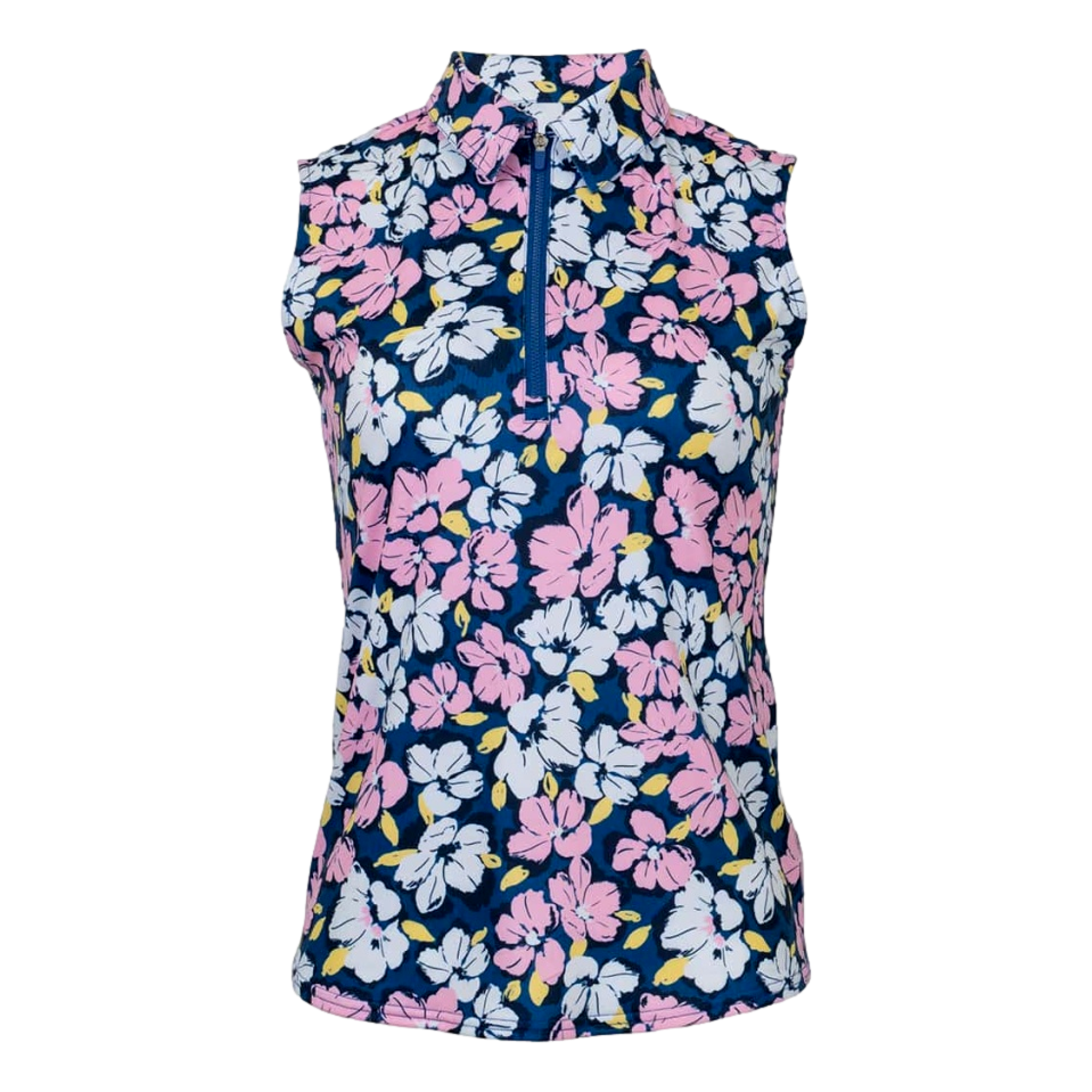 Floral Zip Women's Sleeveless Golf Polo Shirt