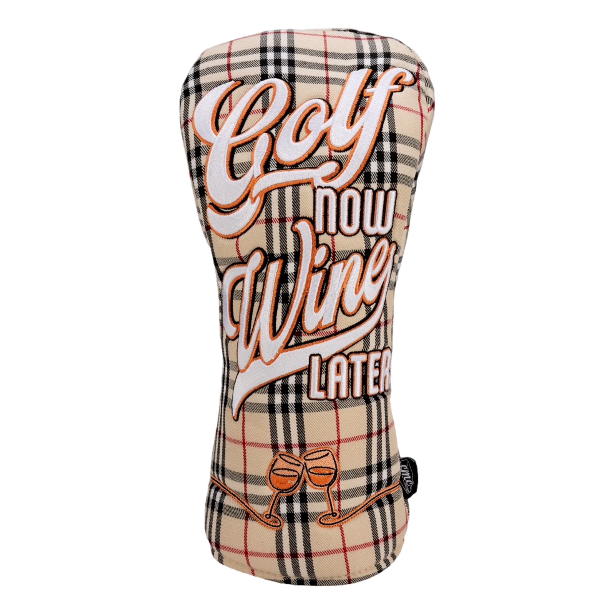 Golf Now Wine Later Plaid Driver Headcover