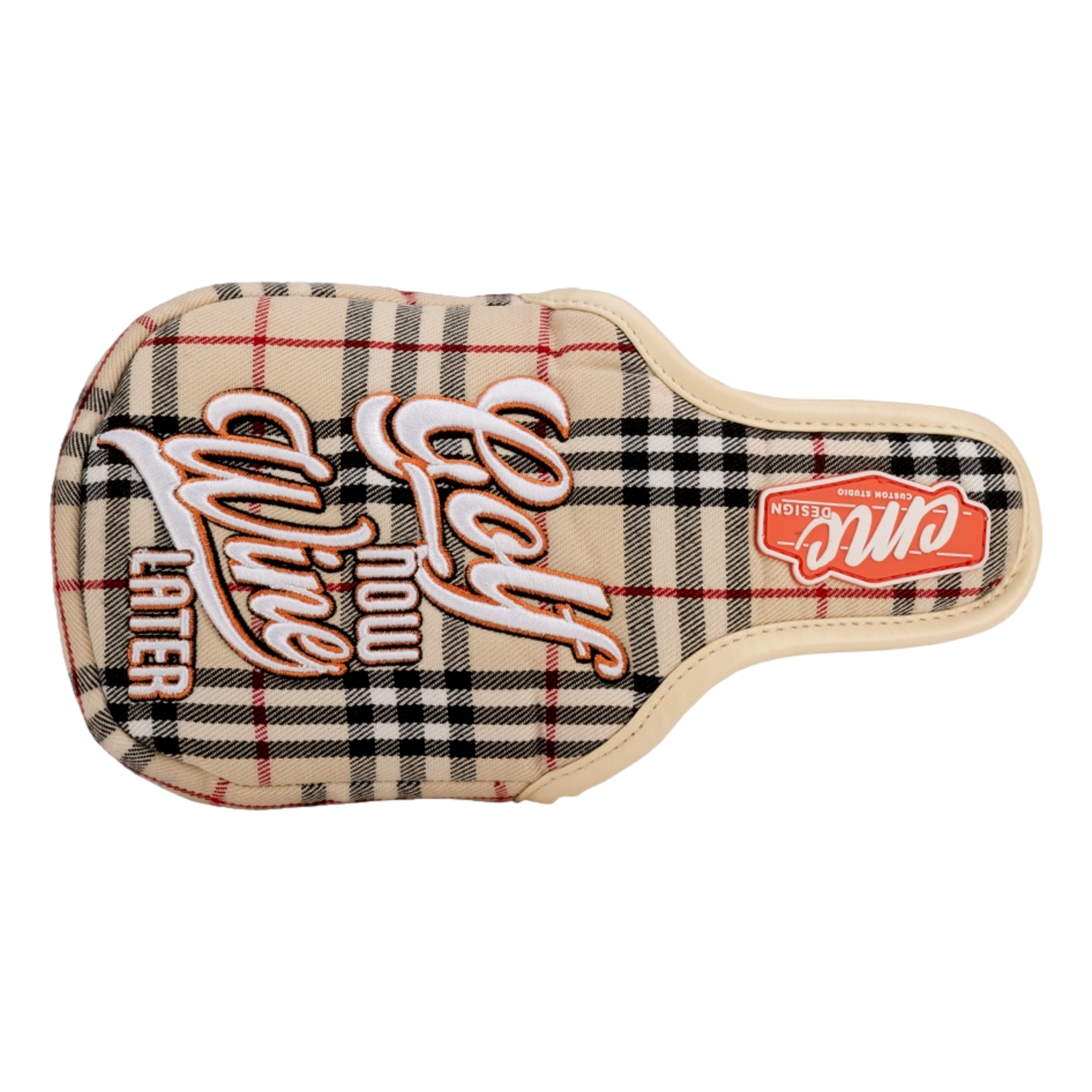 Golf Now Wine Later Plaid Mallet Putter Headcover
