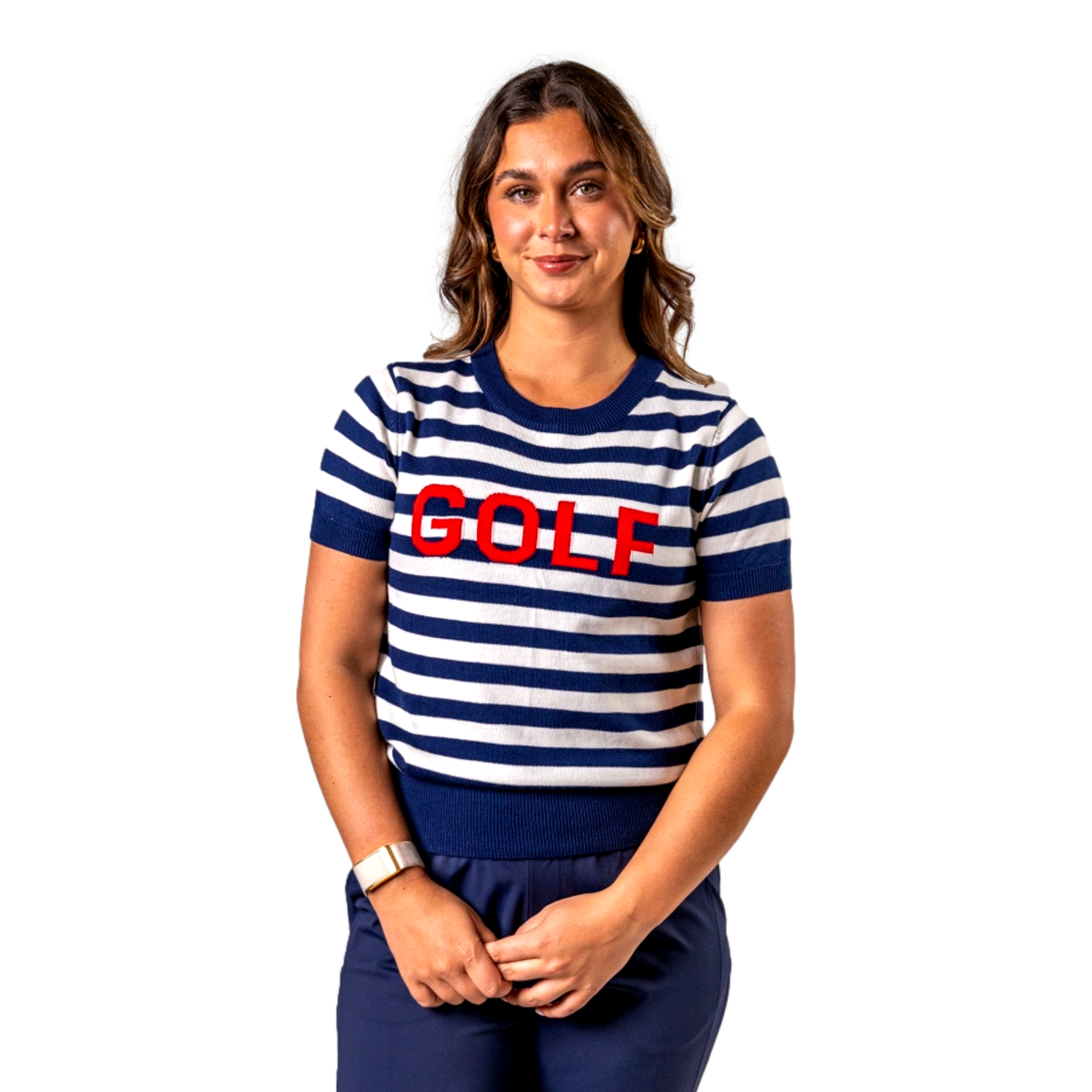 Women's Golf Striped Short Sleeve Sweater