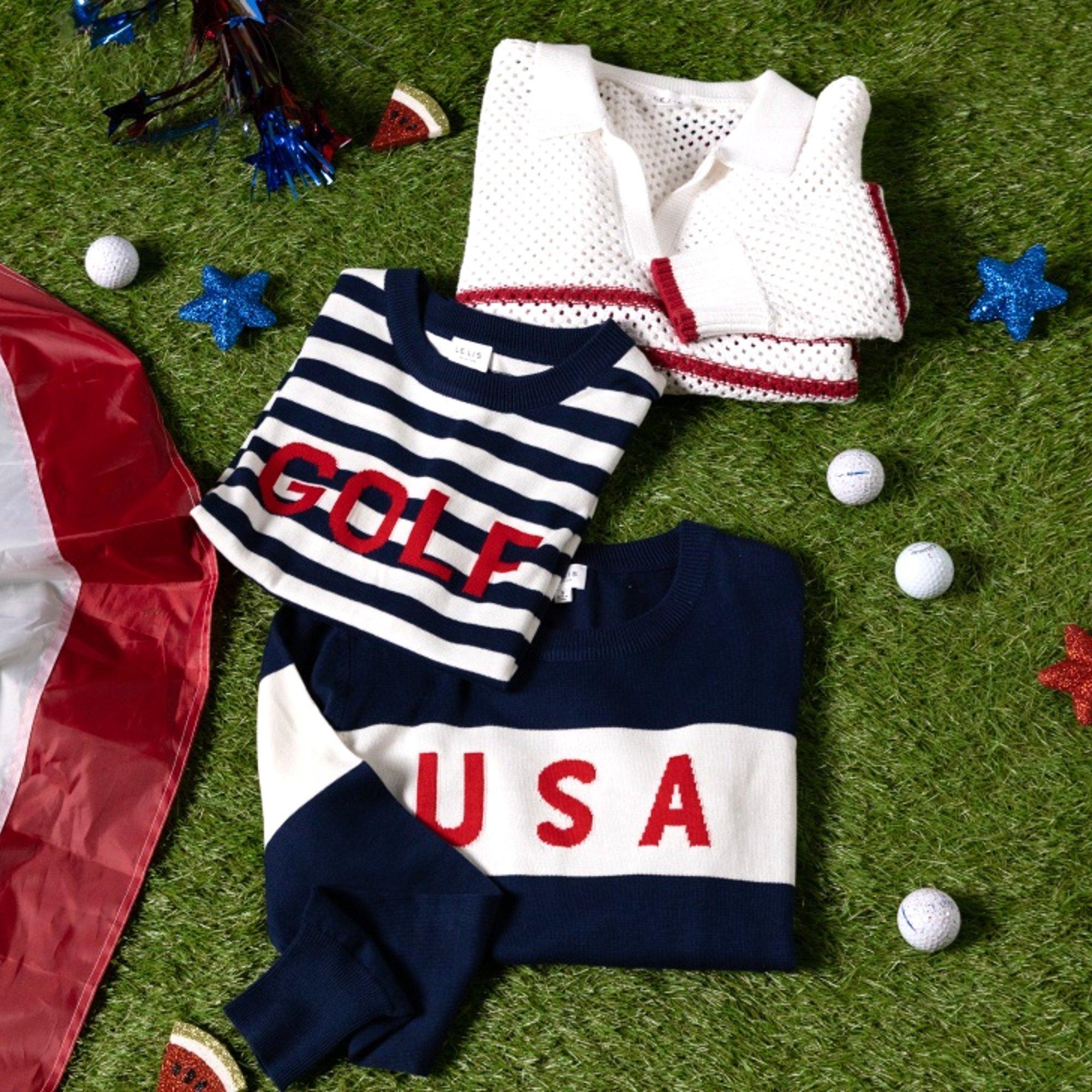 Striped Knit Women's Short Sleeve Golf Sweater