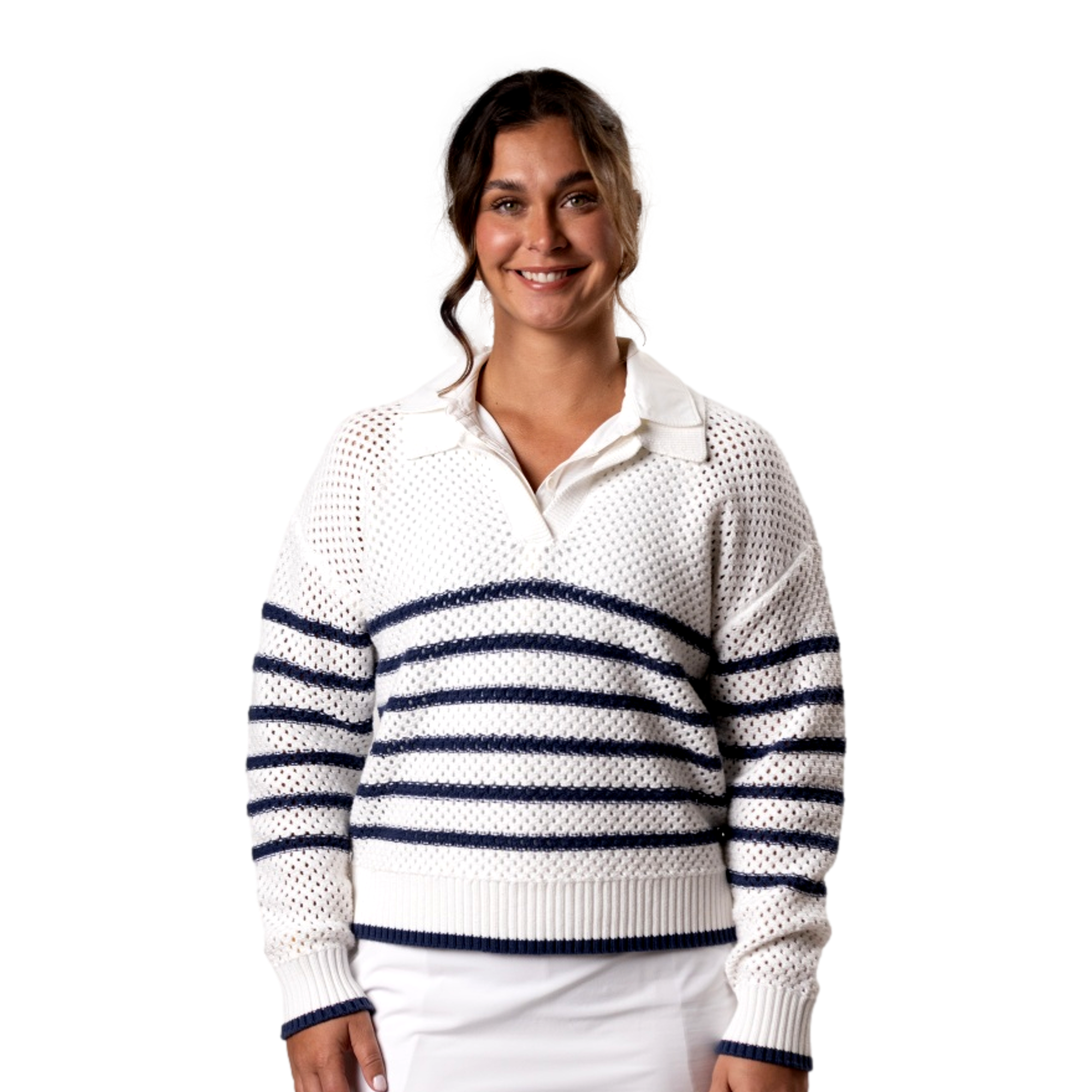 Women's Striped Knit Long Sleeve Pullover Sweater