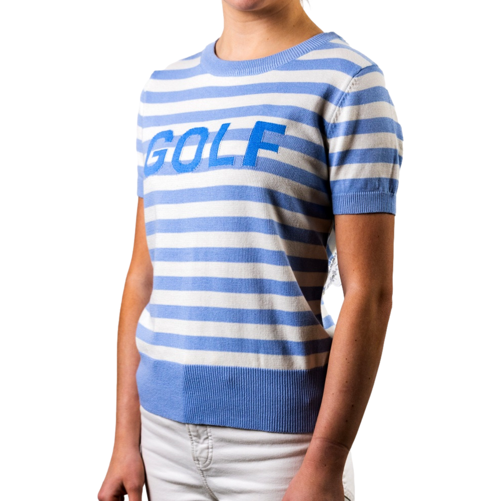 Women's Striped Golf Short Sleeve Sweater