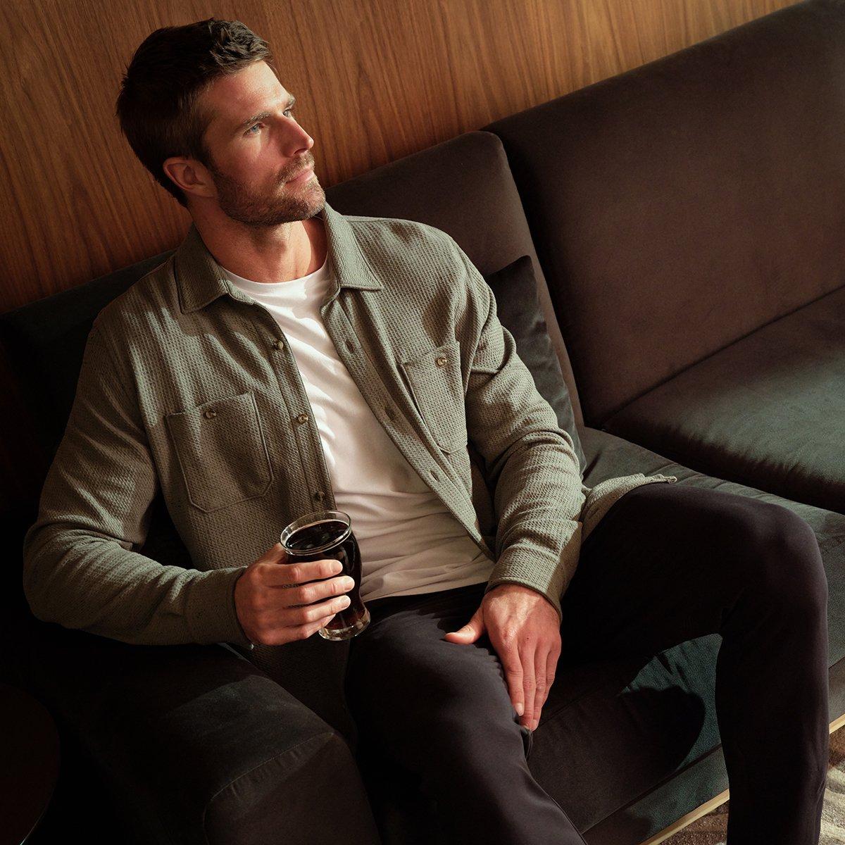 Cloud Waffle Men's Long Sleeve Golf Button Up Shirt