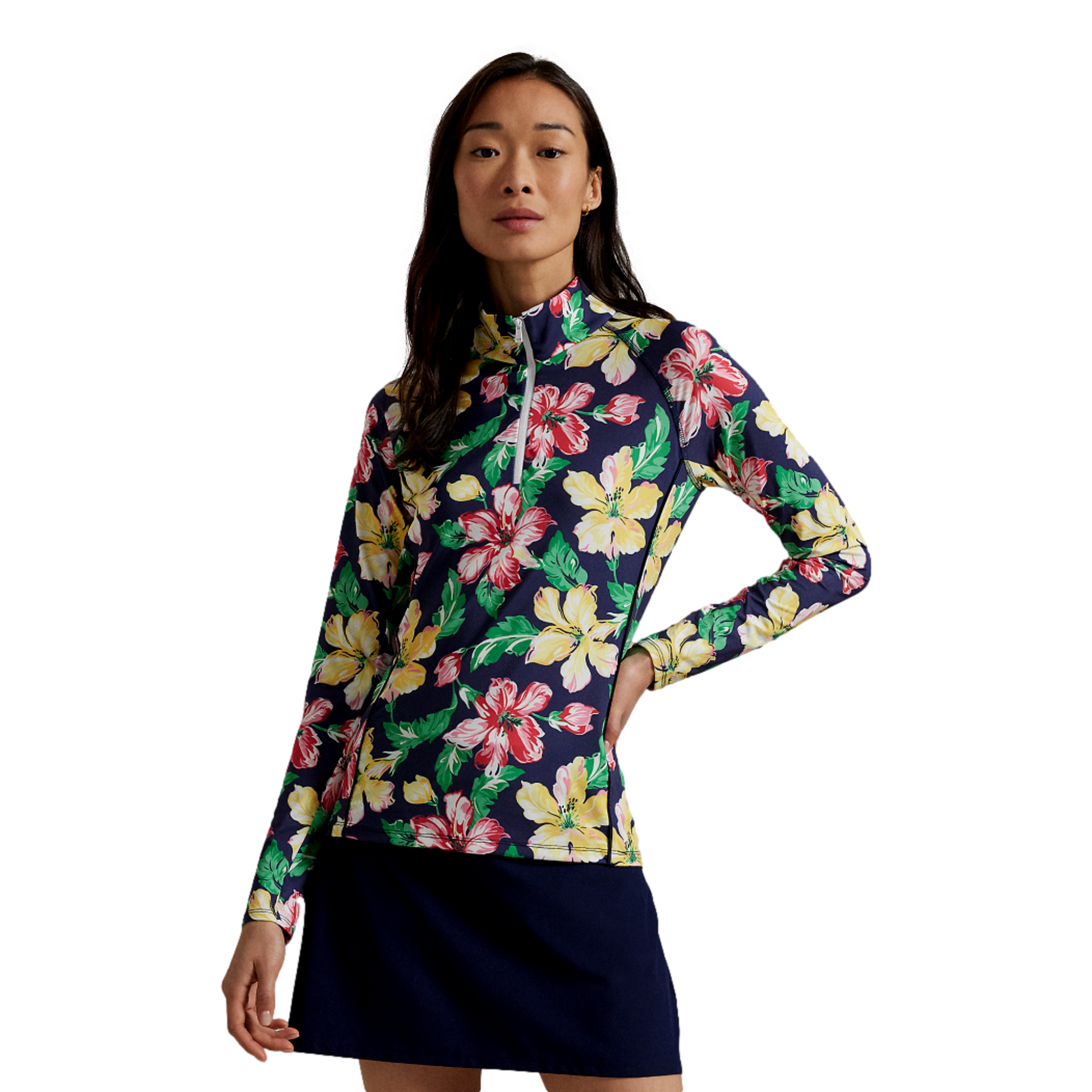 Women's Floral Print Stretch Jersey Quarter Zip