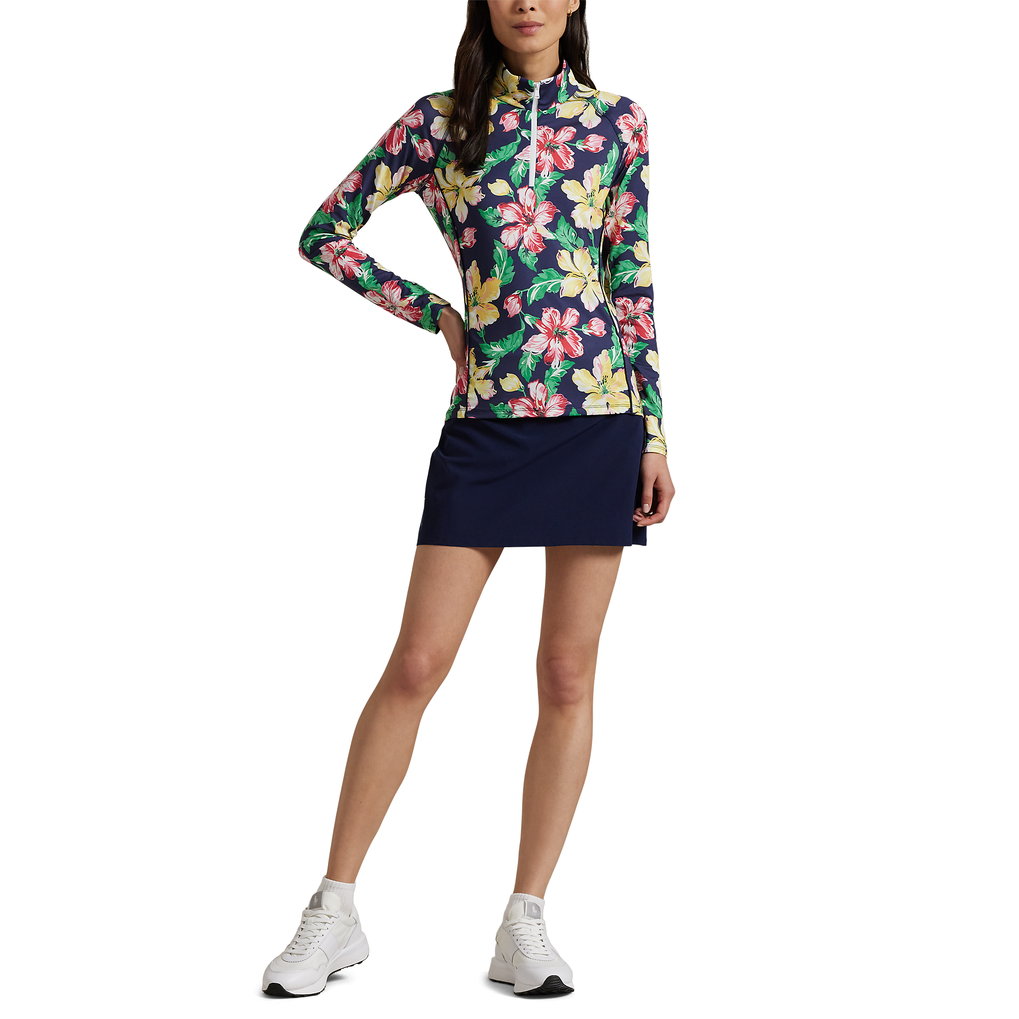 Women's Floral Print Stretch Jersey Quarter Zip