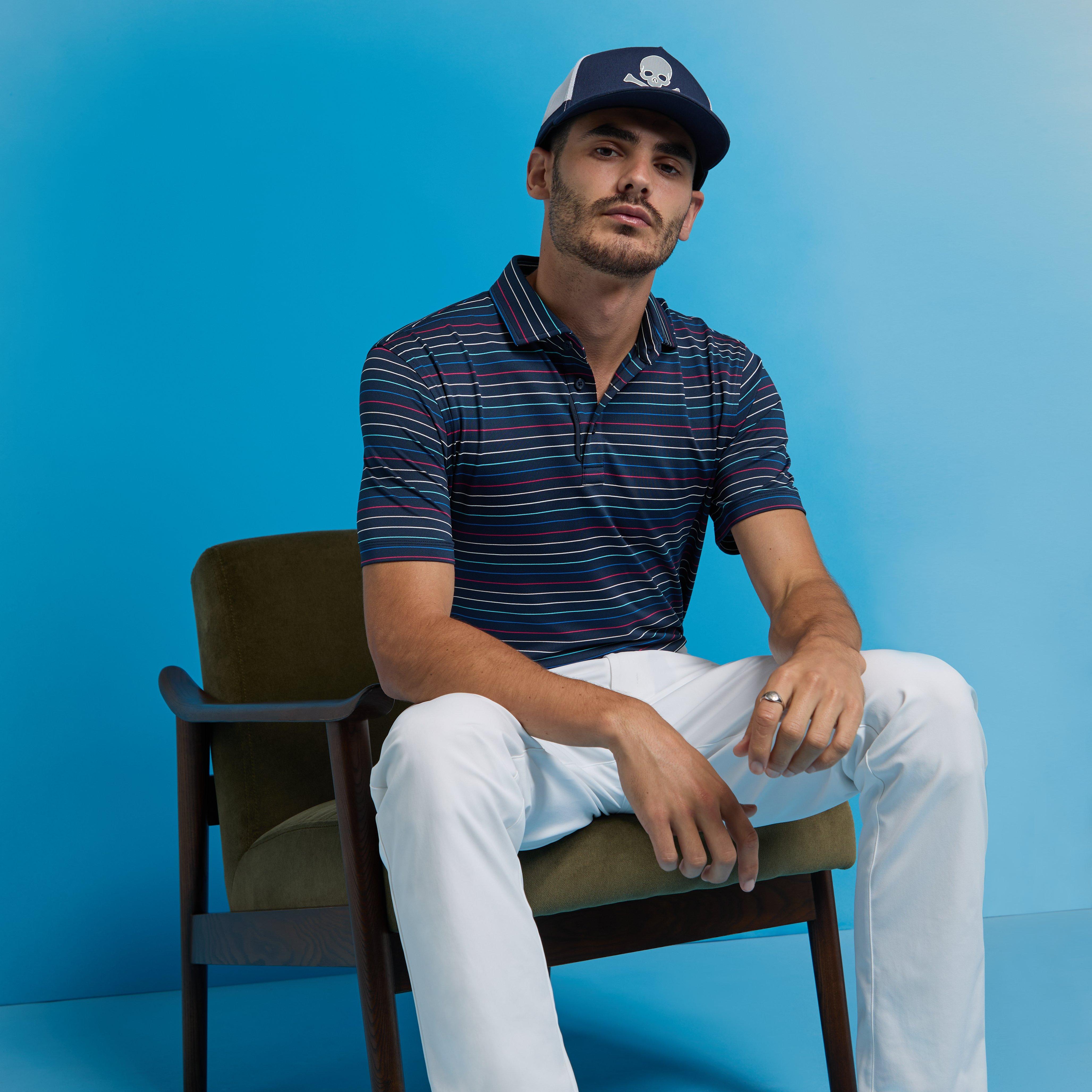 Multi Stripe Tech Pique Performance Men's Golf Polo Shirt