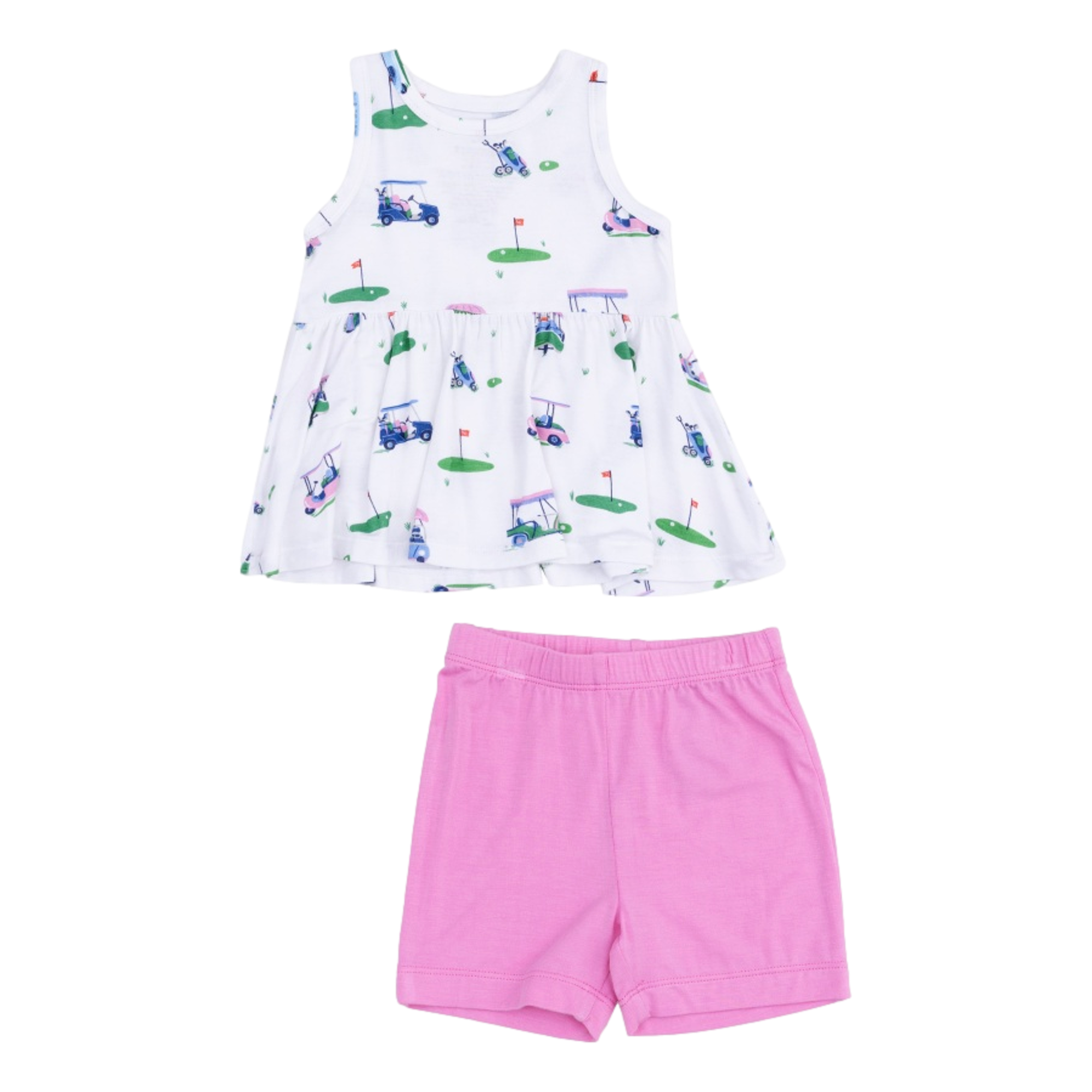 Peplum Tank Top and Bike Short - Vintage Golf Carts Pink