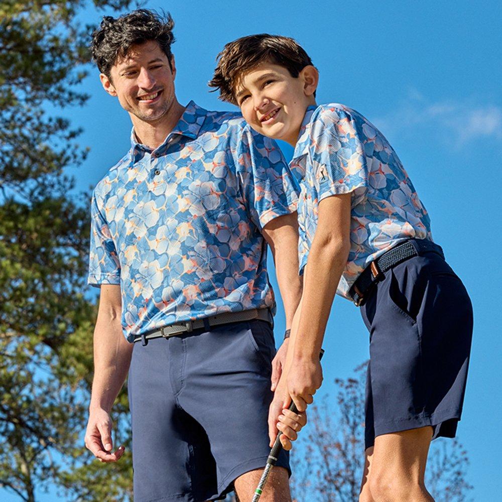 Hibiscus Print Men's Short Sleeve Golf Polo Shirt