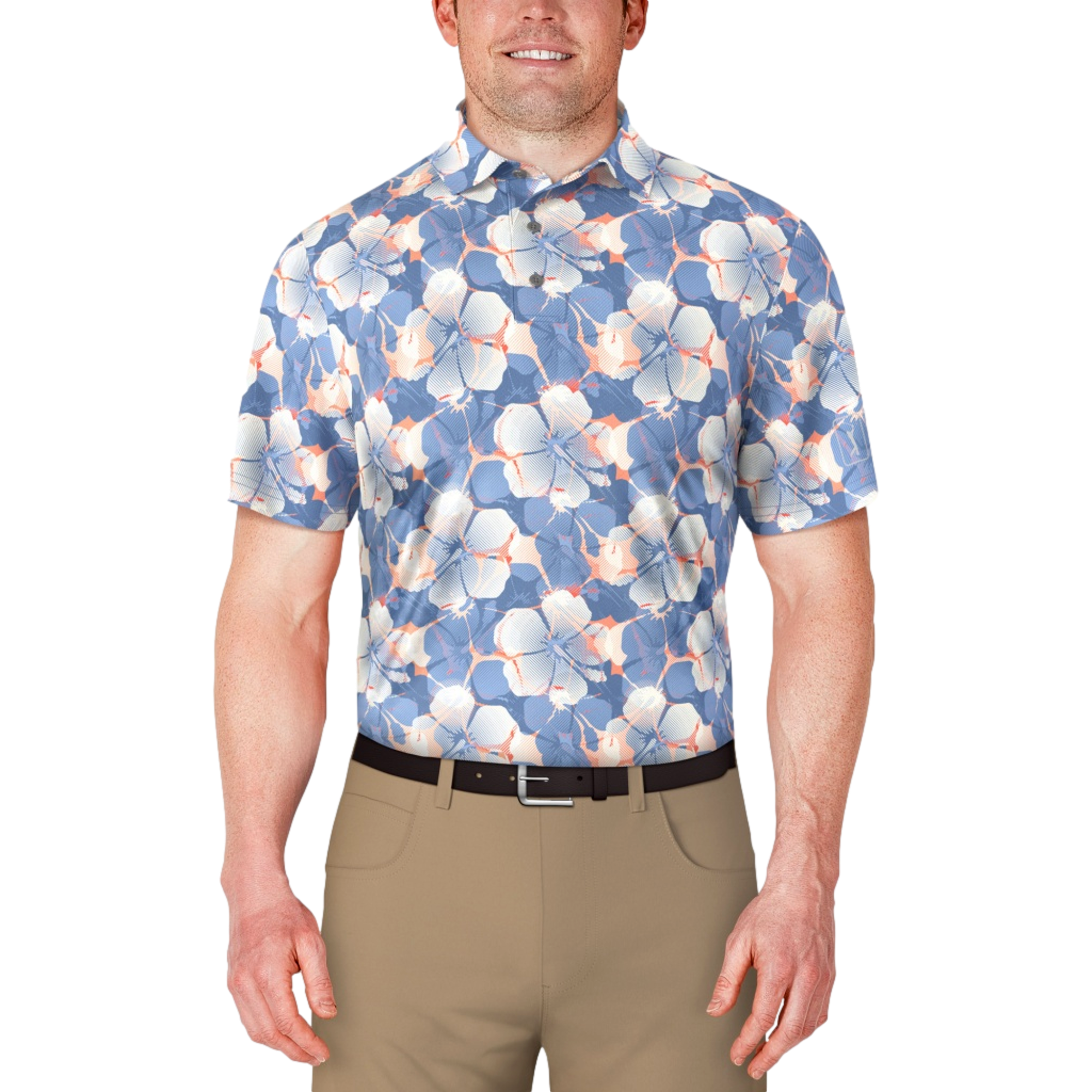 Hibiscus Print Men's Short Sleeve Golf Polo Shirt