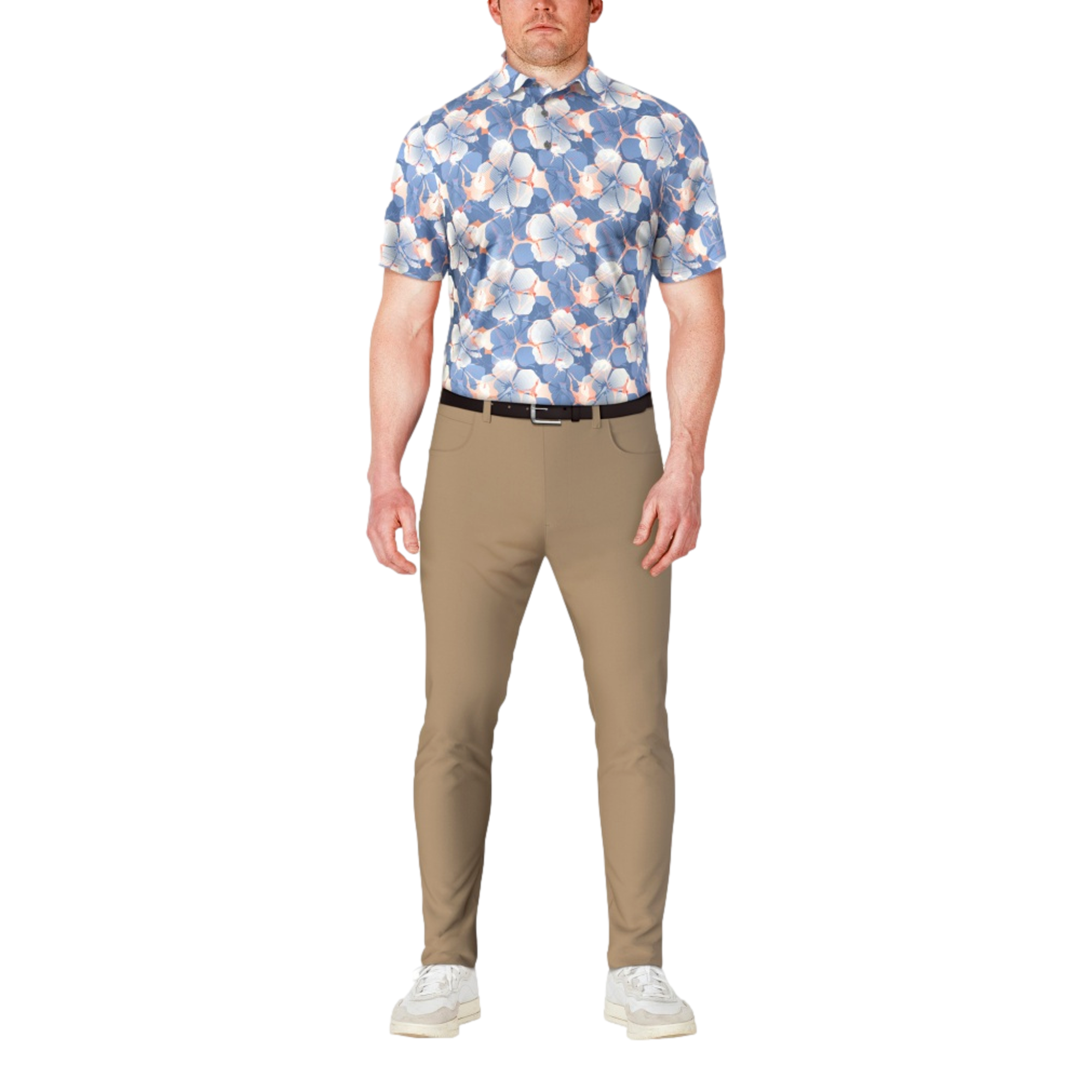 Hibiscus Print Men's Short Sleeve Golf Polo Shirt