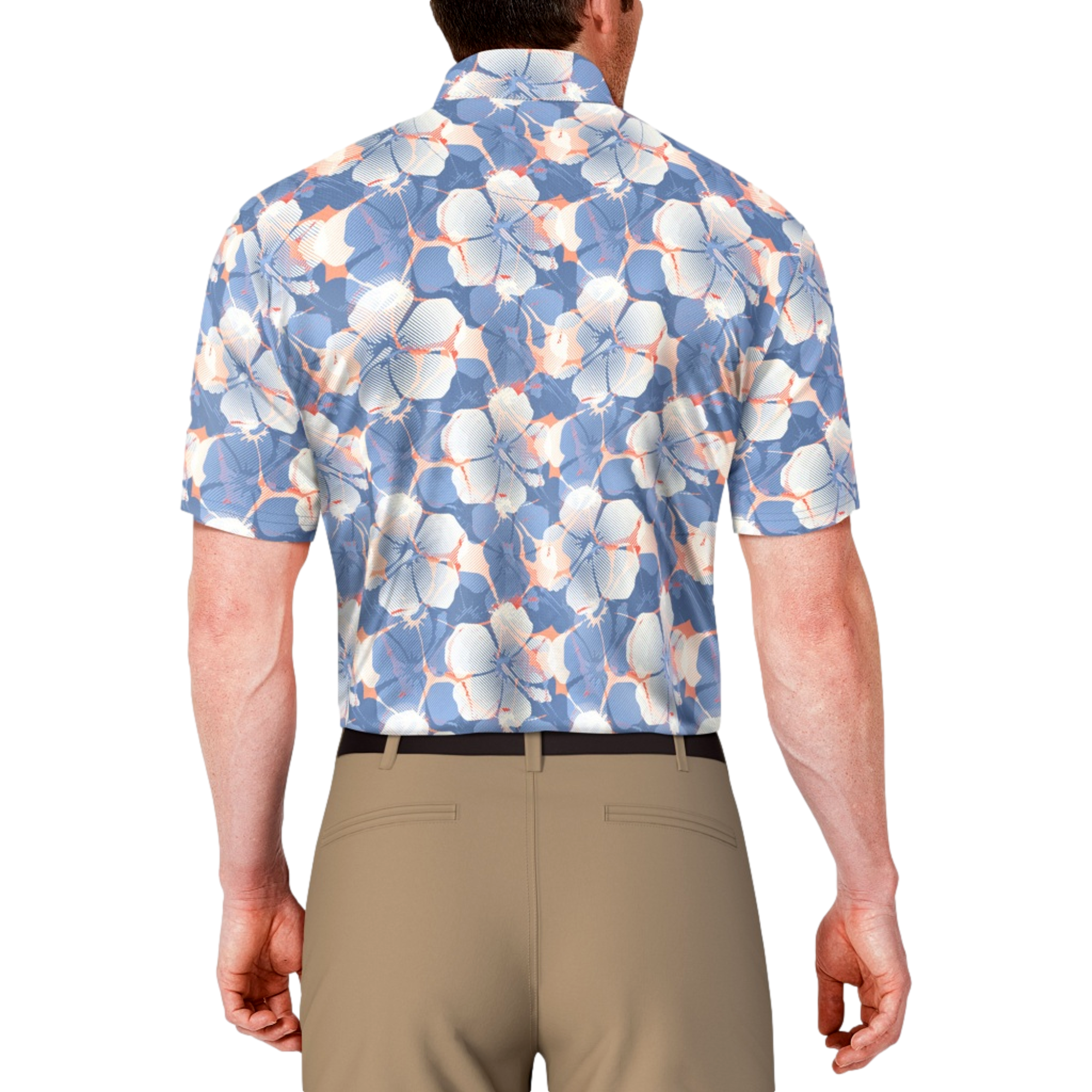 Hibiscus Print Men's Short Sleeve Golf Polo Shirt