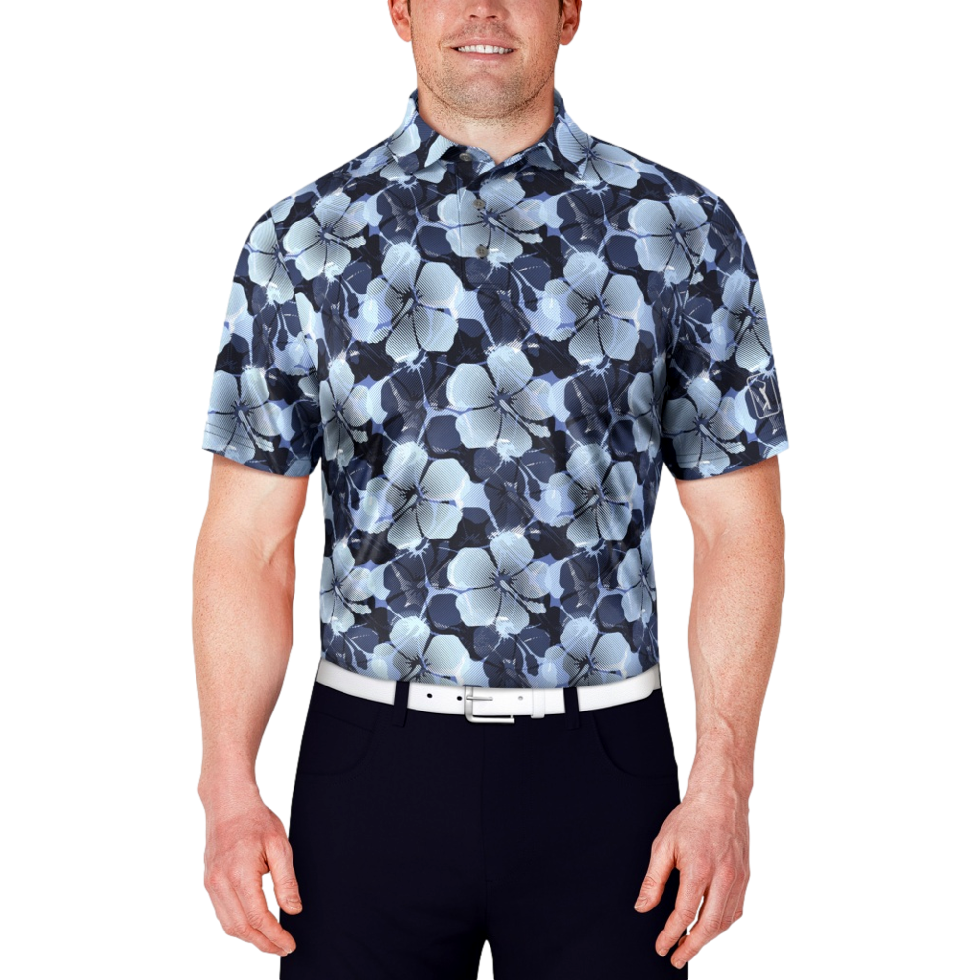 Hibiscus Print Men's Short Sleeve Polo