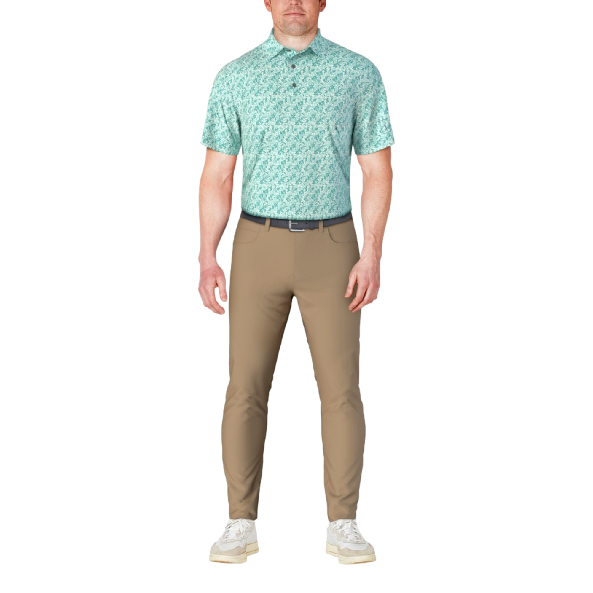 Short Sleeve Botanical Print Men's Golf Polo Shirt