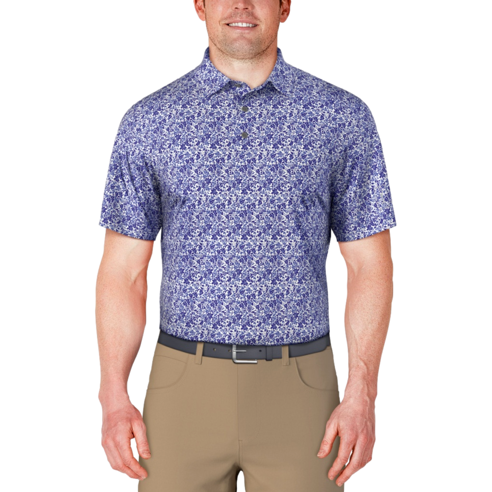 Short Sleeve Botanical Print Men's Golf Polo Shirt