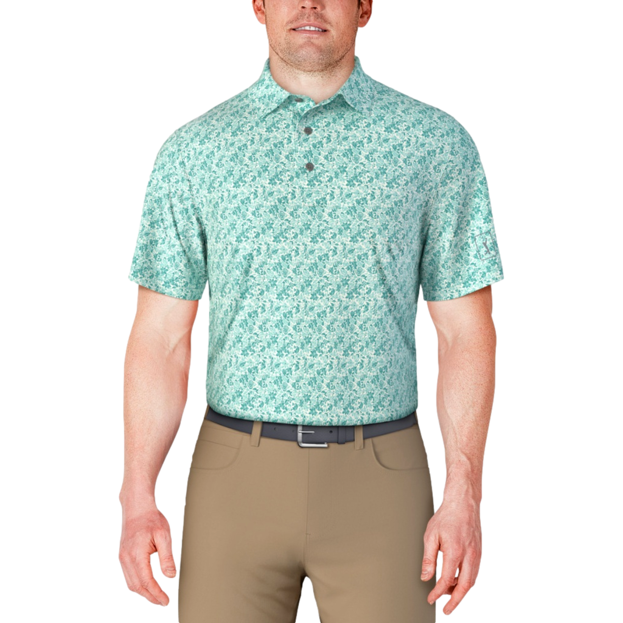 Short Sleeve Botanical Print Men's Golf Polo Shirt