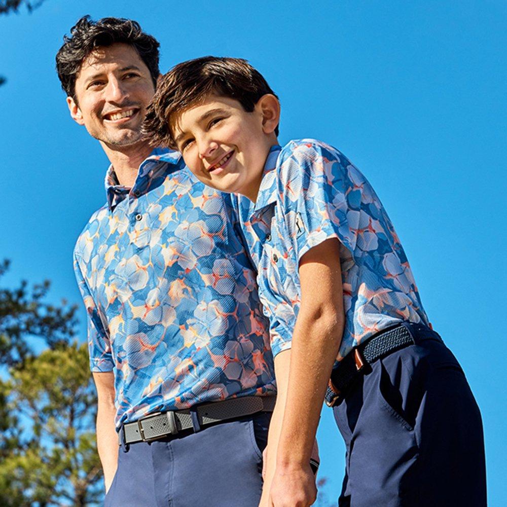 Hibiscus Print Boys Short Sleeve Polo