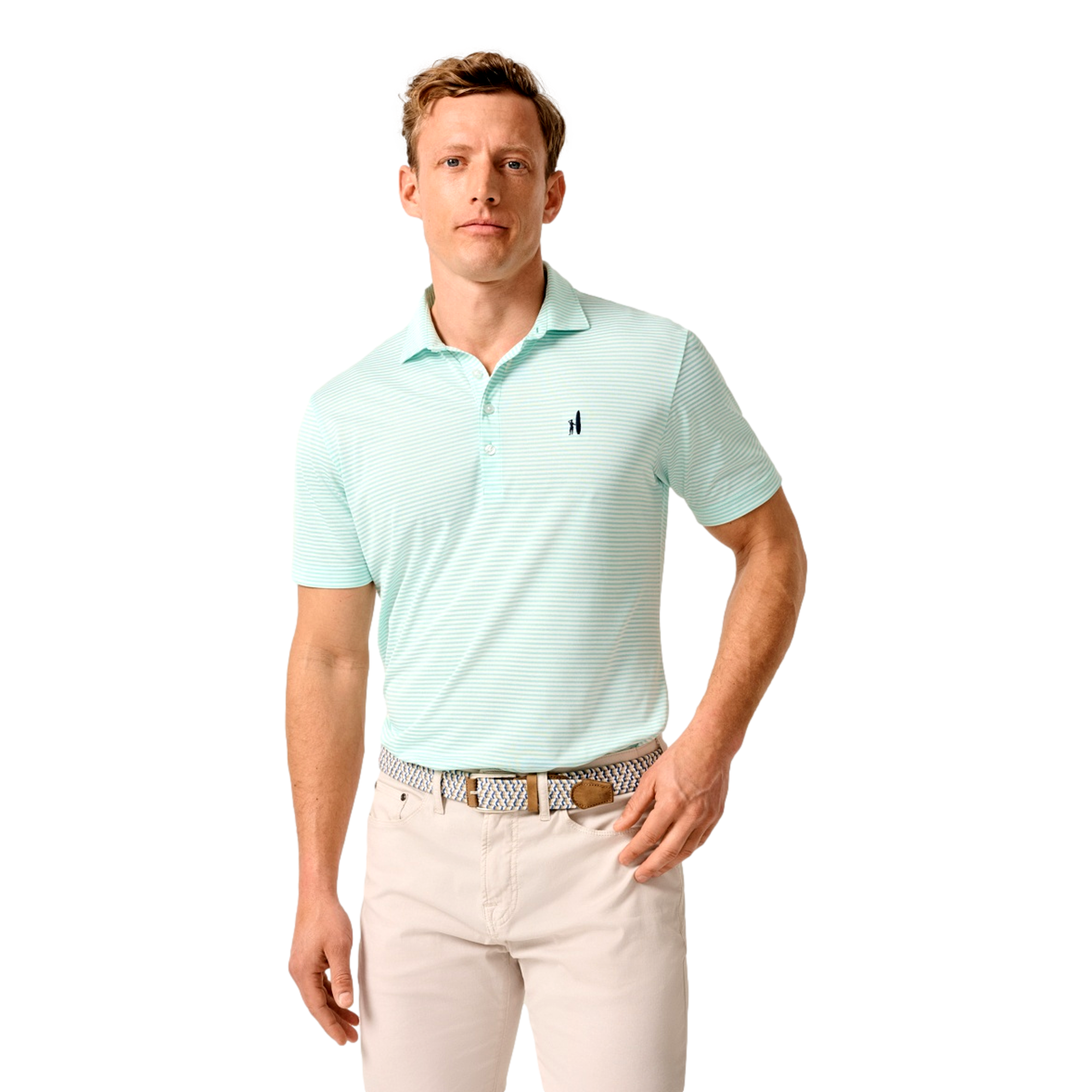 Dru Stripe Performance Mesh Men's Short Sleeve Golf Polo Shirt