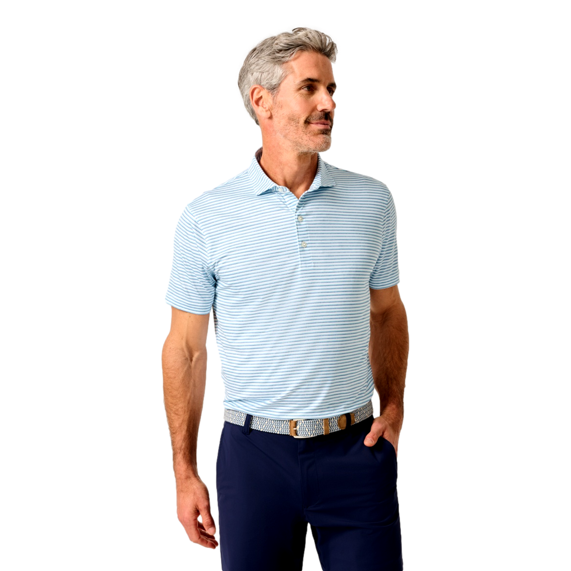 Warwick Stripe Featherweight Performance Men's Short Sleeve Golf Polo Shirt