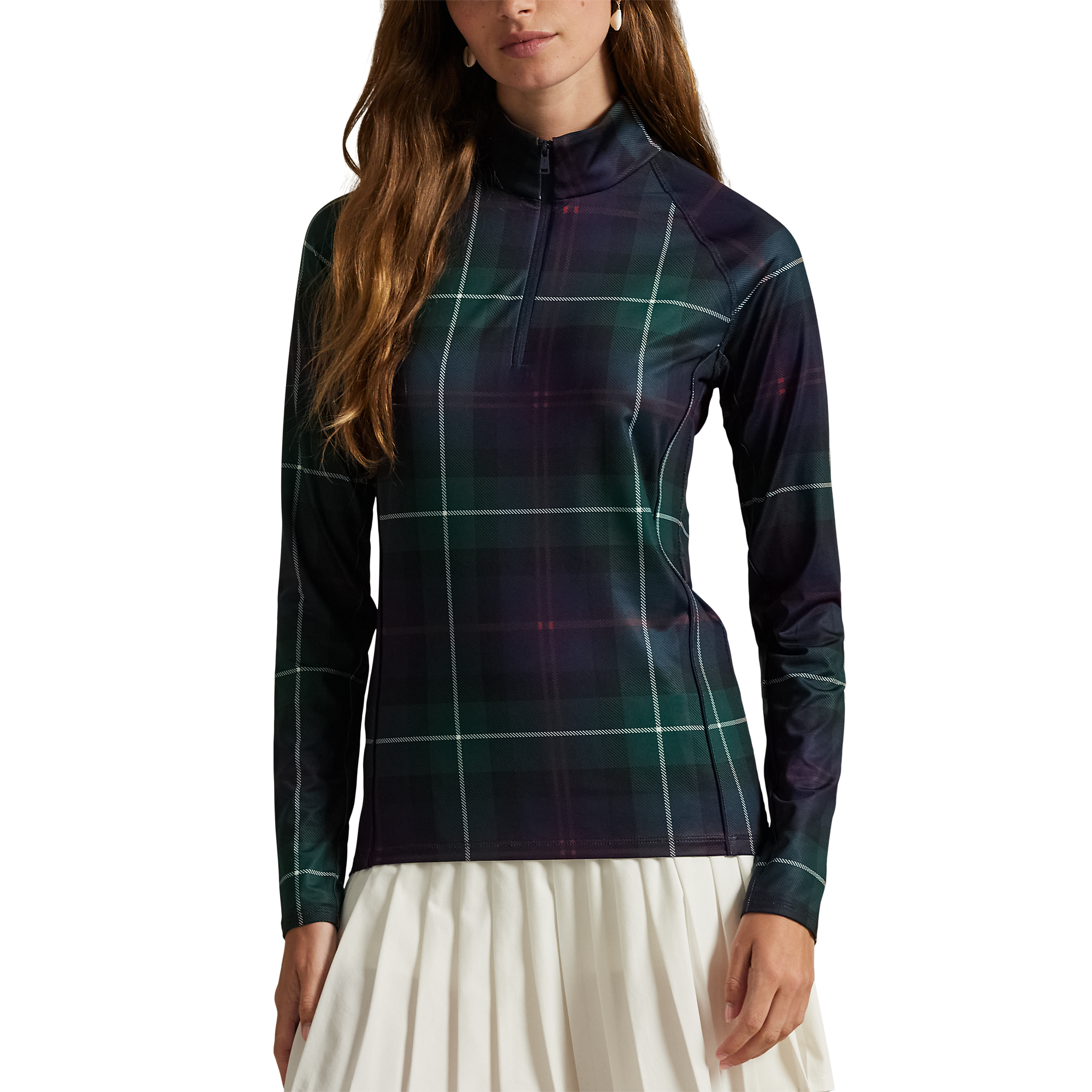 Plaid Stretch Jersey Women's Golf Quarter Zip