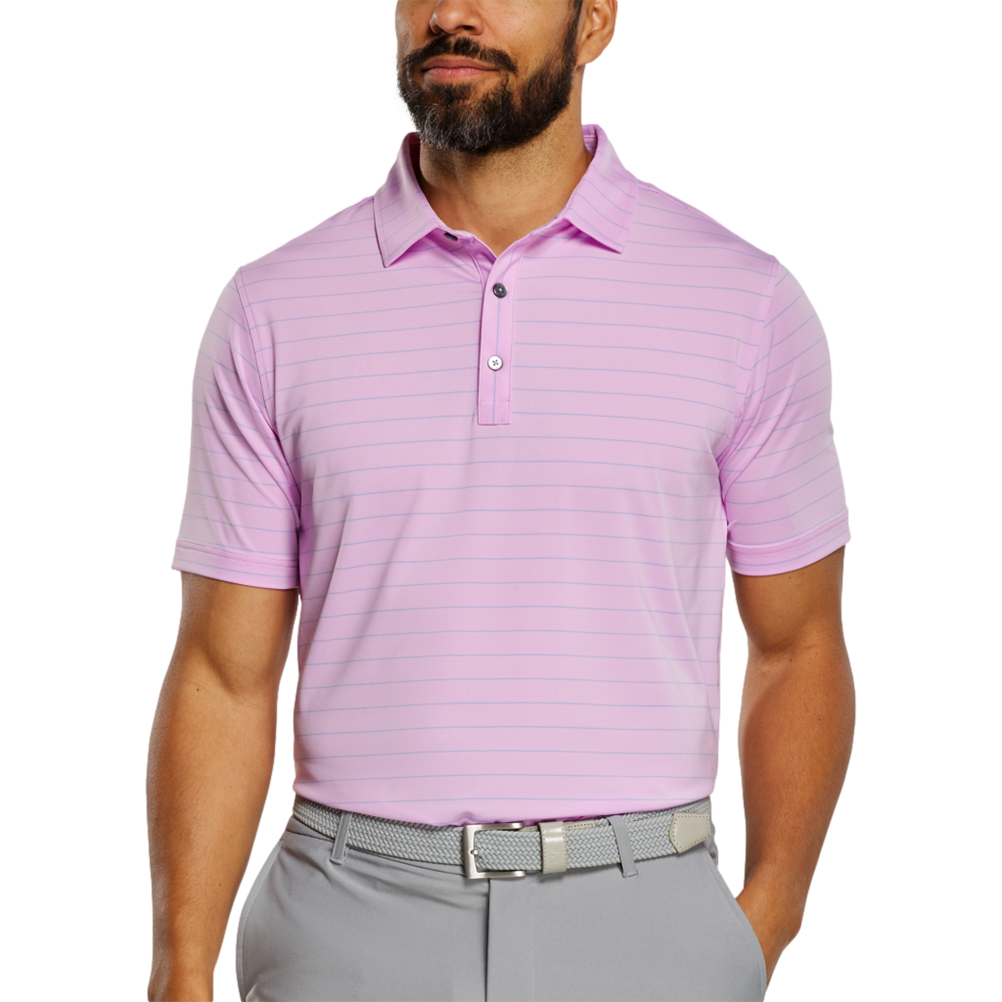 Open Pinstripe Lisle Men's Short Sleeve Golf Polo Shirt
