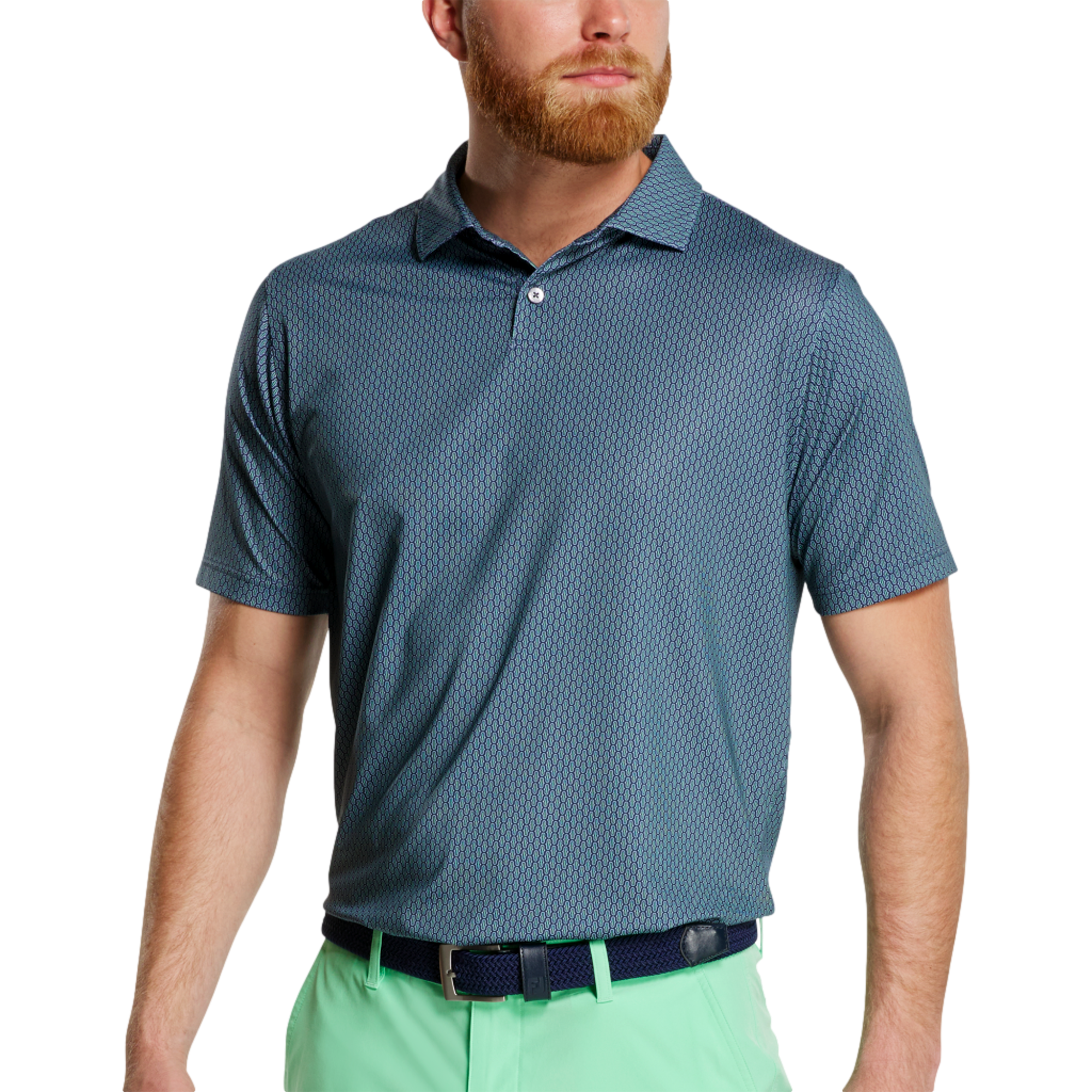 Bracket Print Lisle Men's Short Sleeve Golf Polo Shirt