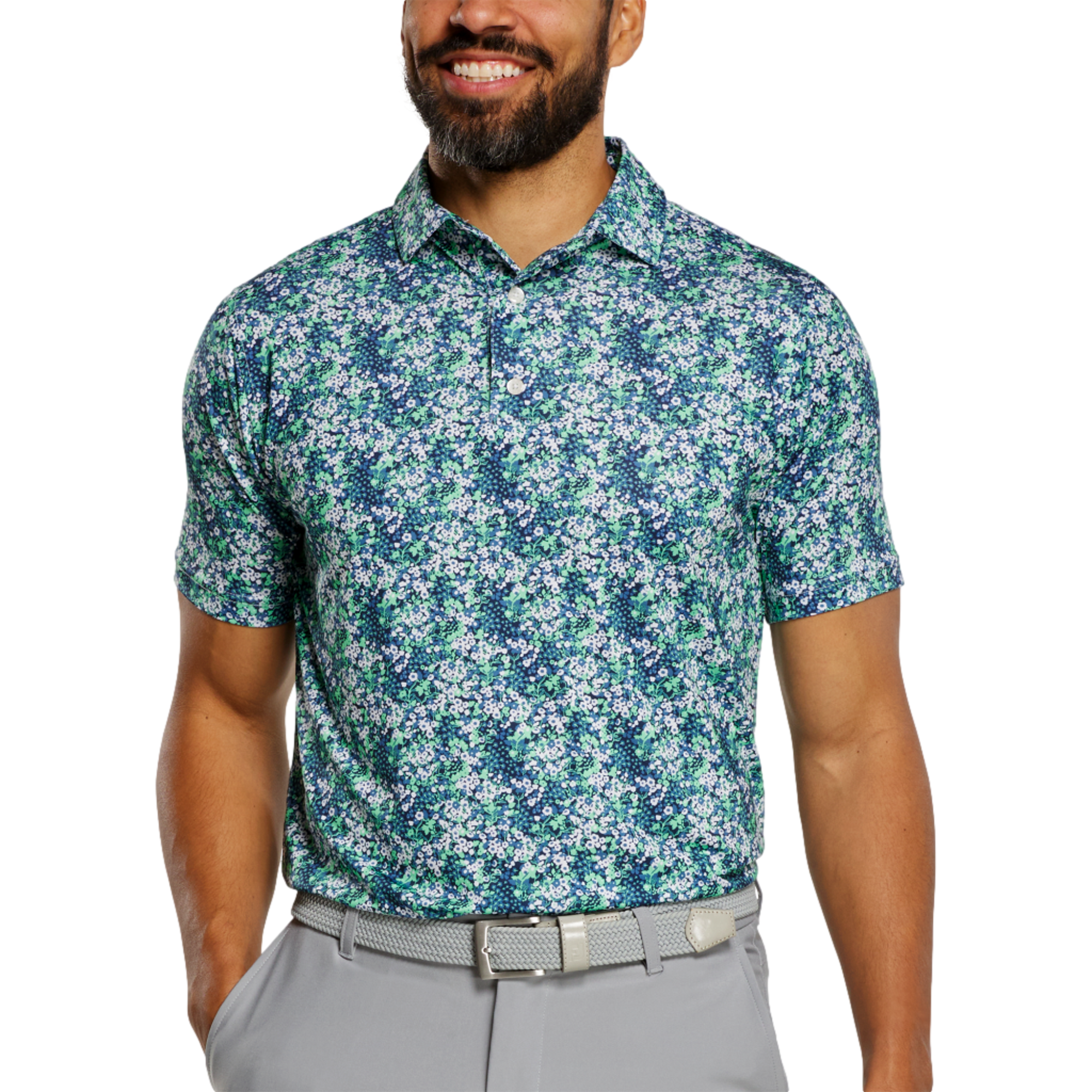 Garden Print Lisle Men's Short Sleeve Golf Polo Shirt