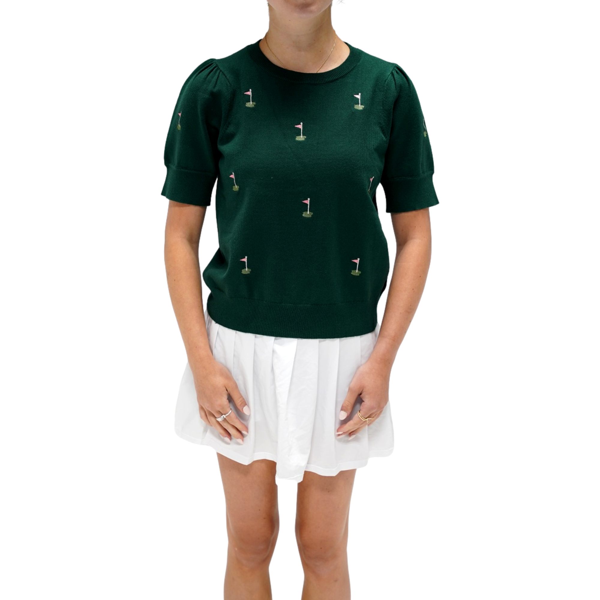 Women's Golf Flag Embroidered Short Sleeve Sweater