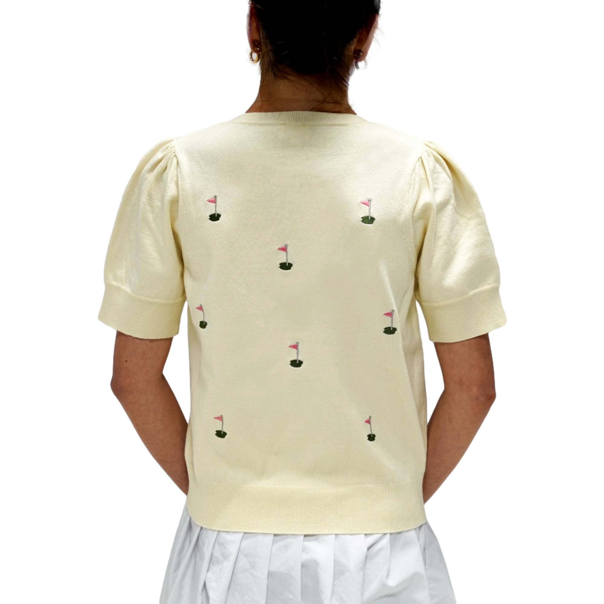 Women's Golf Flag Embroidered Short Sleeve Sweater
