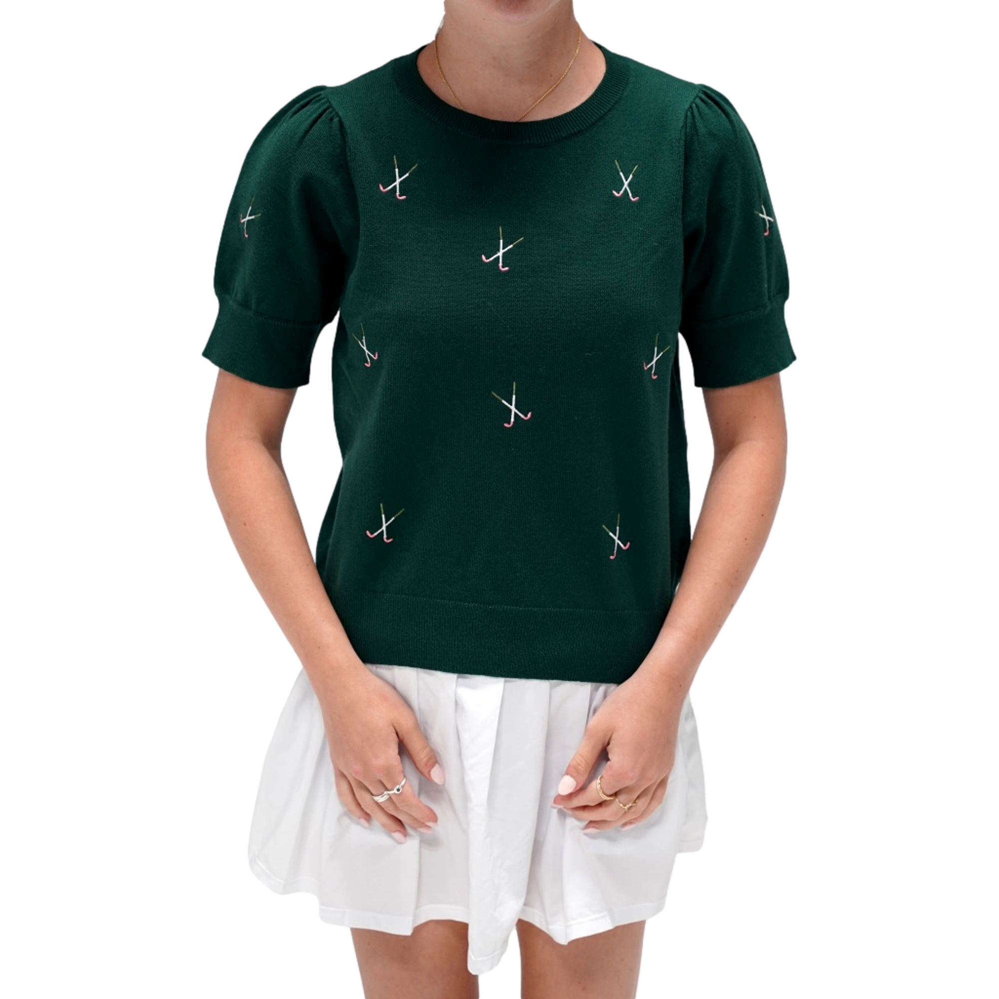 Women's Golf Clubs Embroidered Short Sleeve Sweater