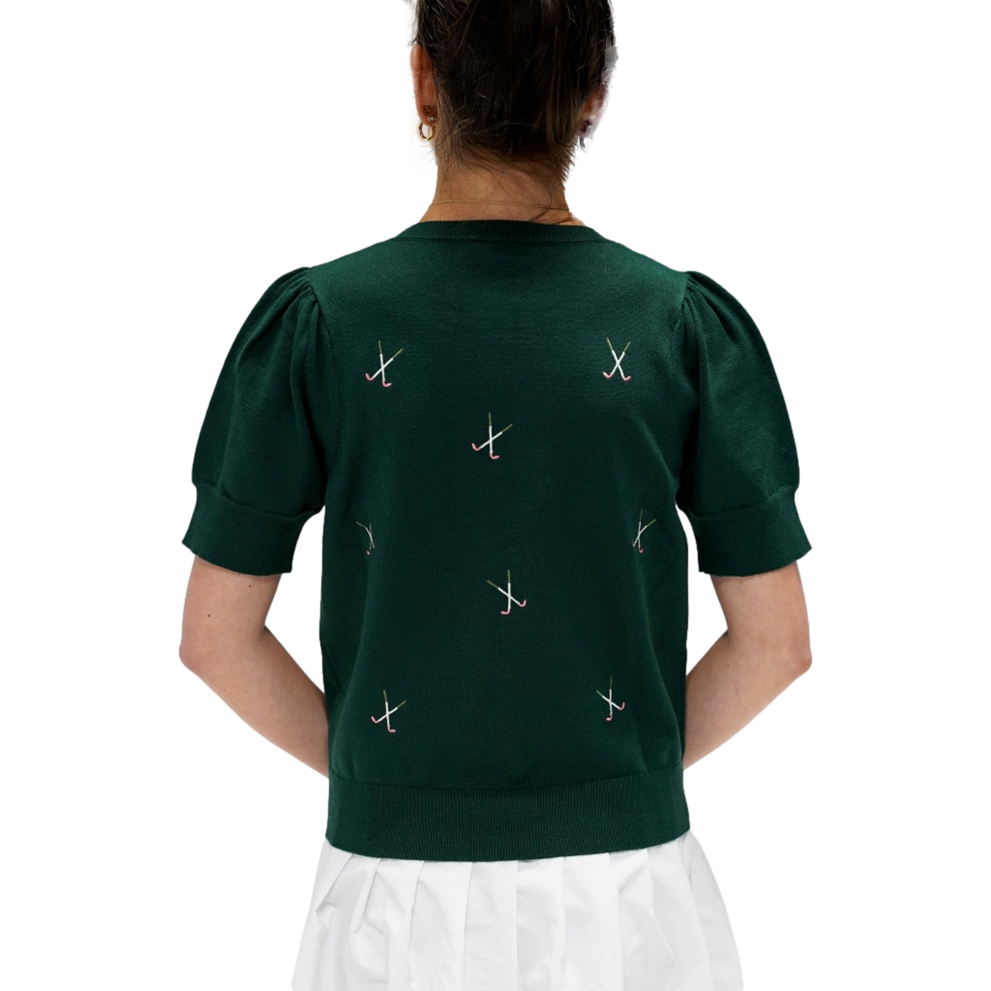 Clubs Embroidered Women's Short Sleeve Golf Sweater