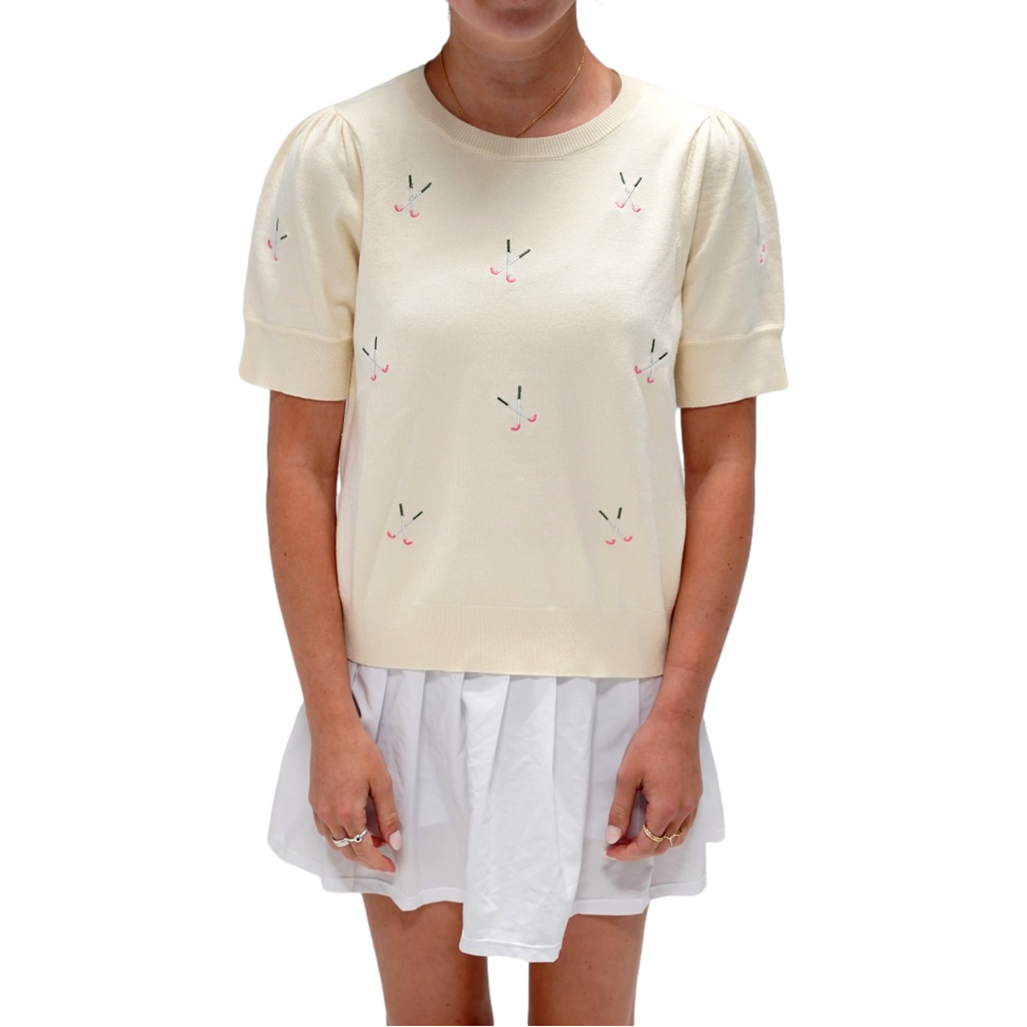 Women's Golf Clubs Embroidered Short Sleeve Sweater