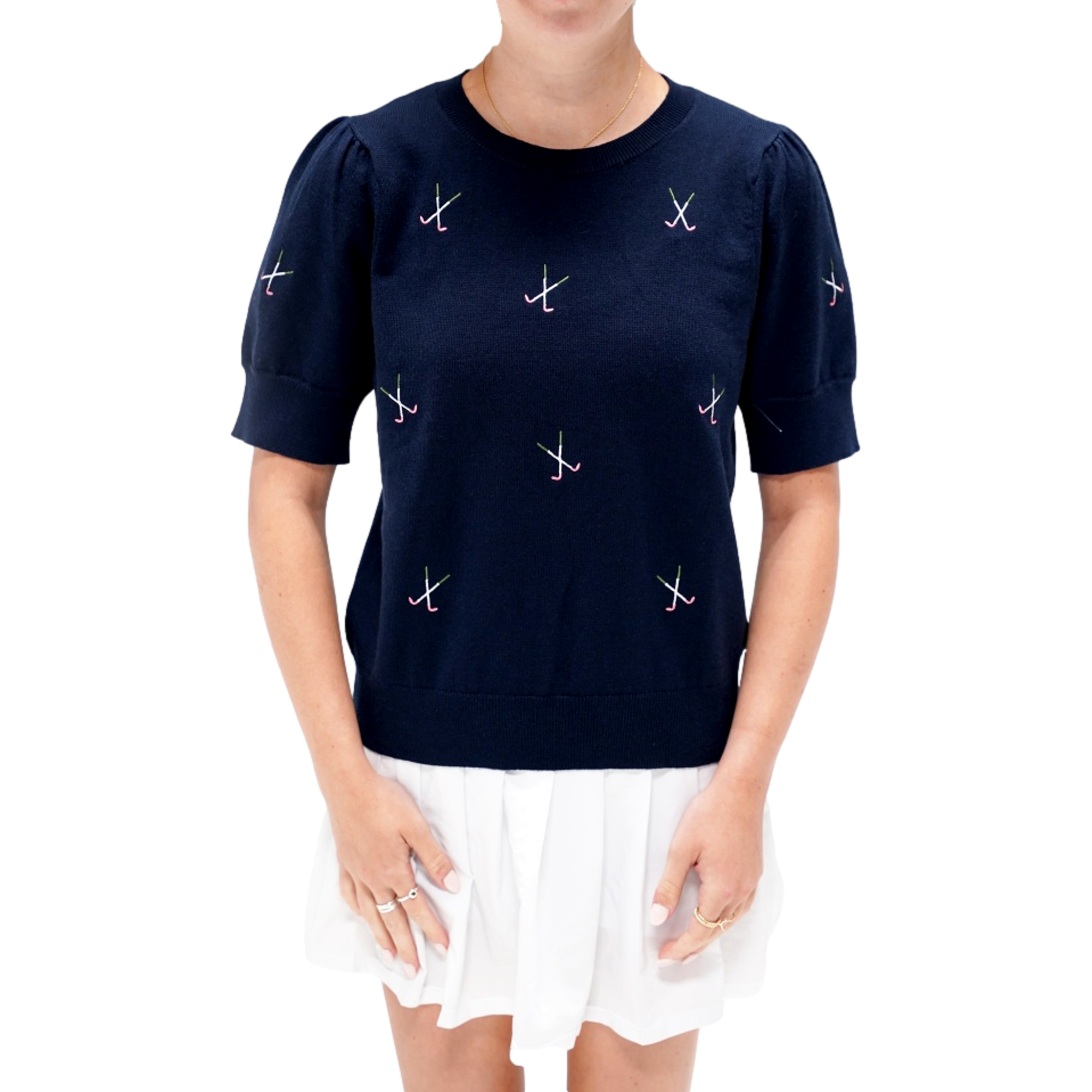 Women's Golf Clubs Embroidered Short Sleeve Sweater
