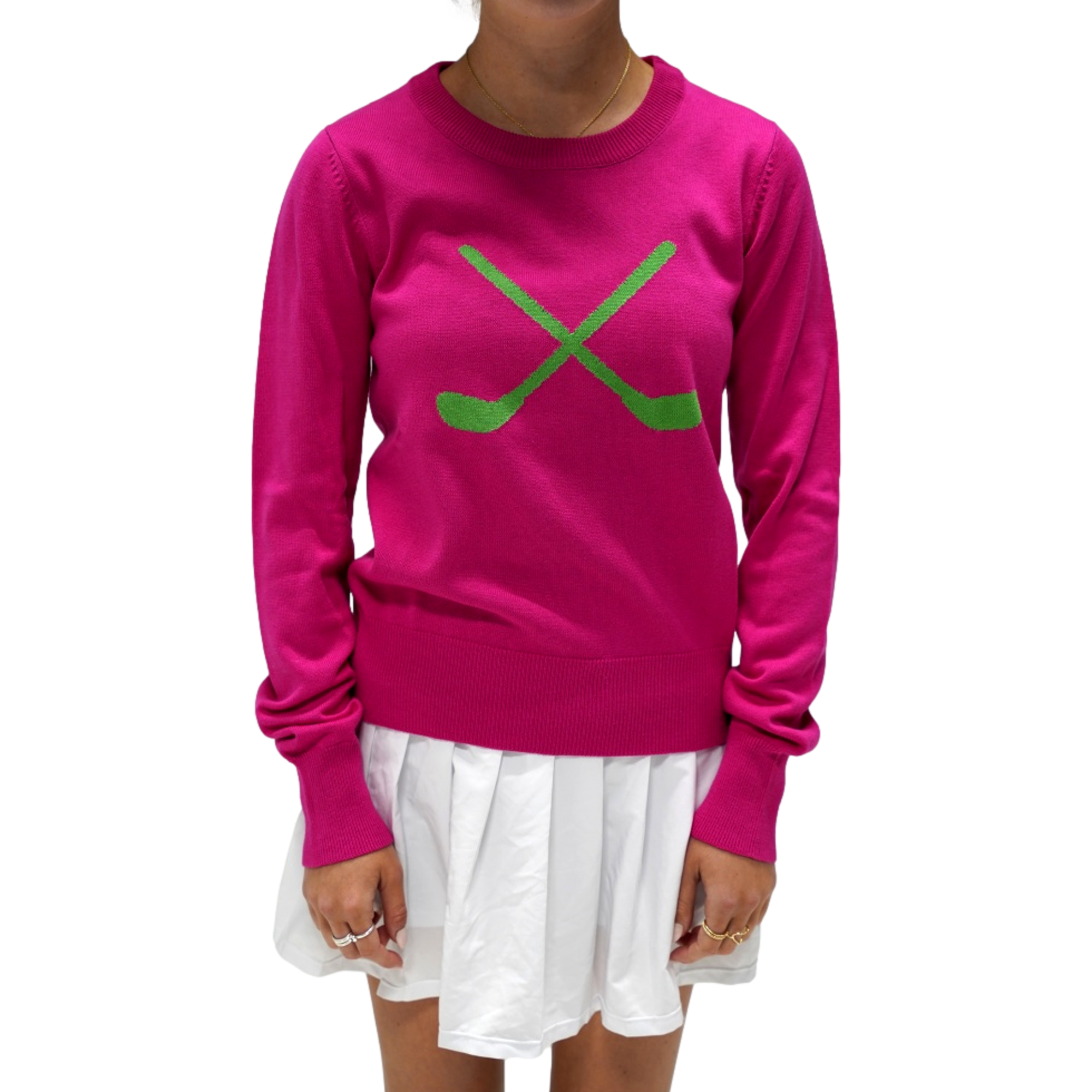Crossed Clubs Knit Crewneck Women's Golf Sweater