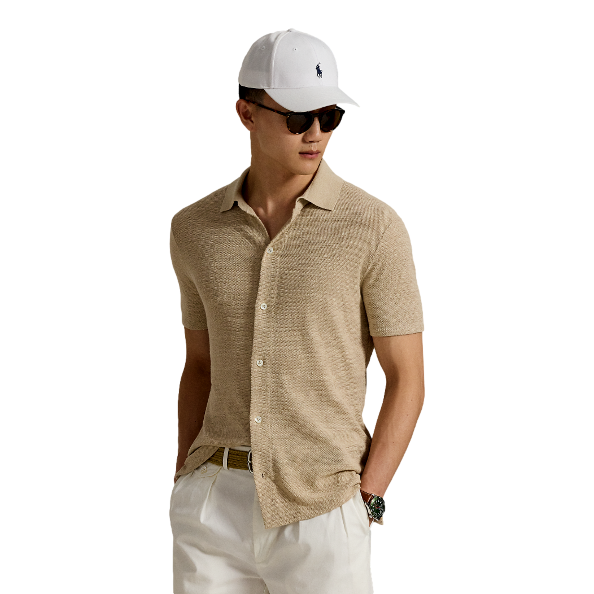 Cotton Blend Textured Men's Golf Sweater