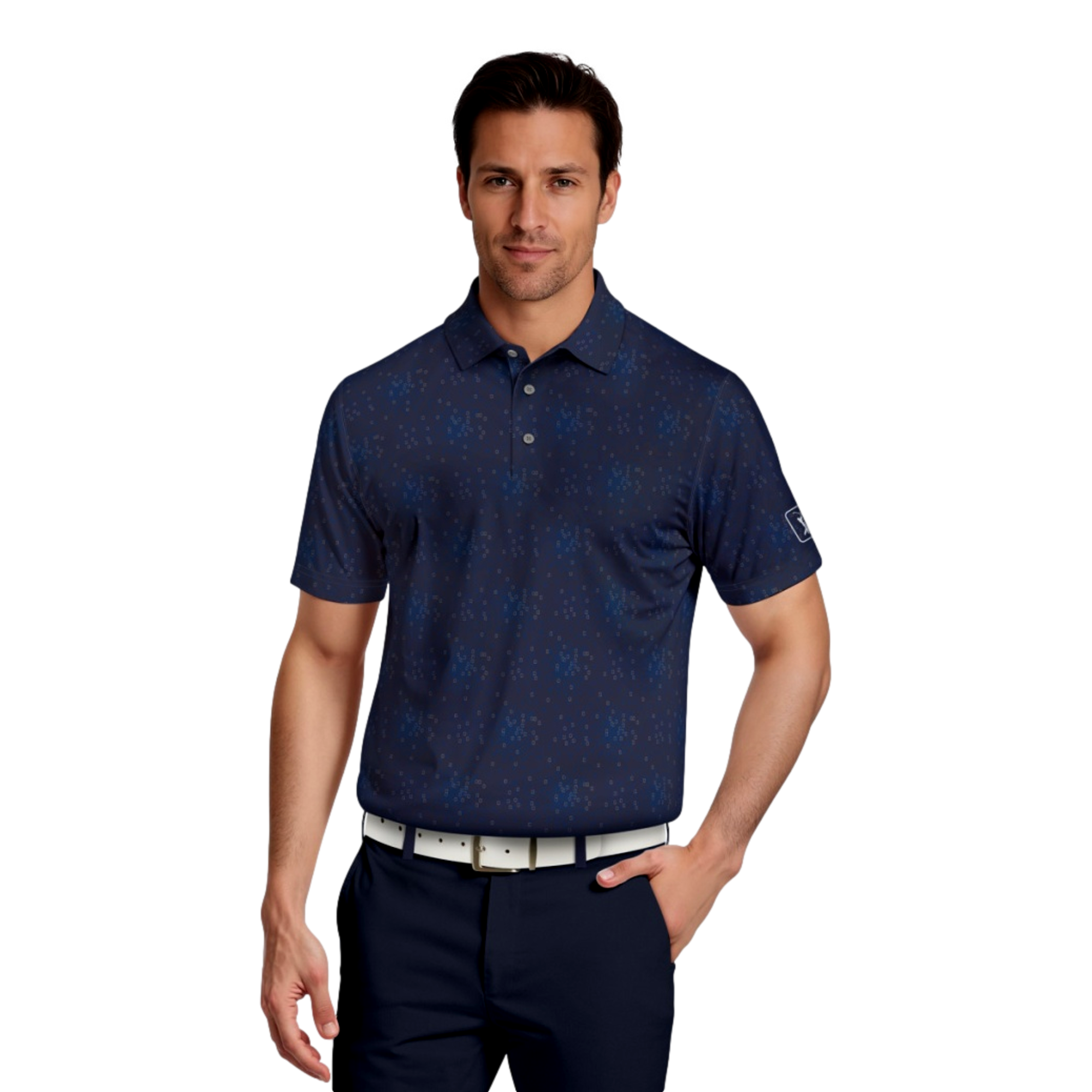 All Over Tossed Geo Print Mens Short Sleeve Golf Polo Shirt