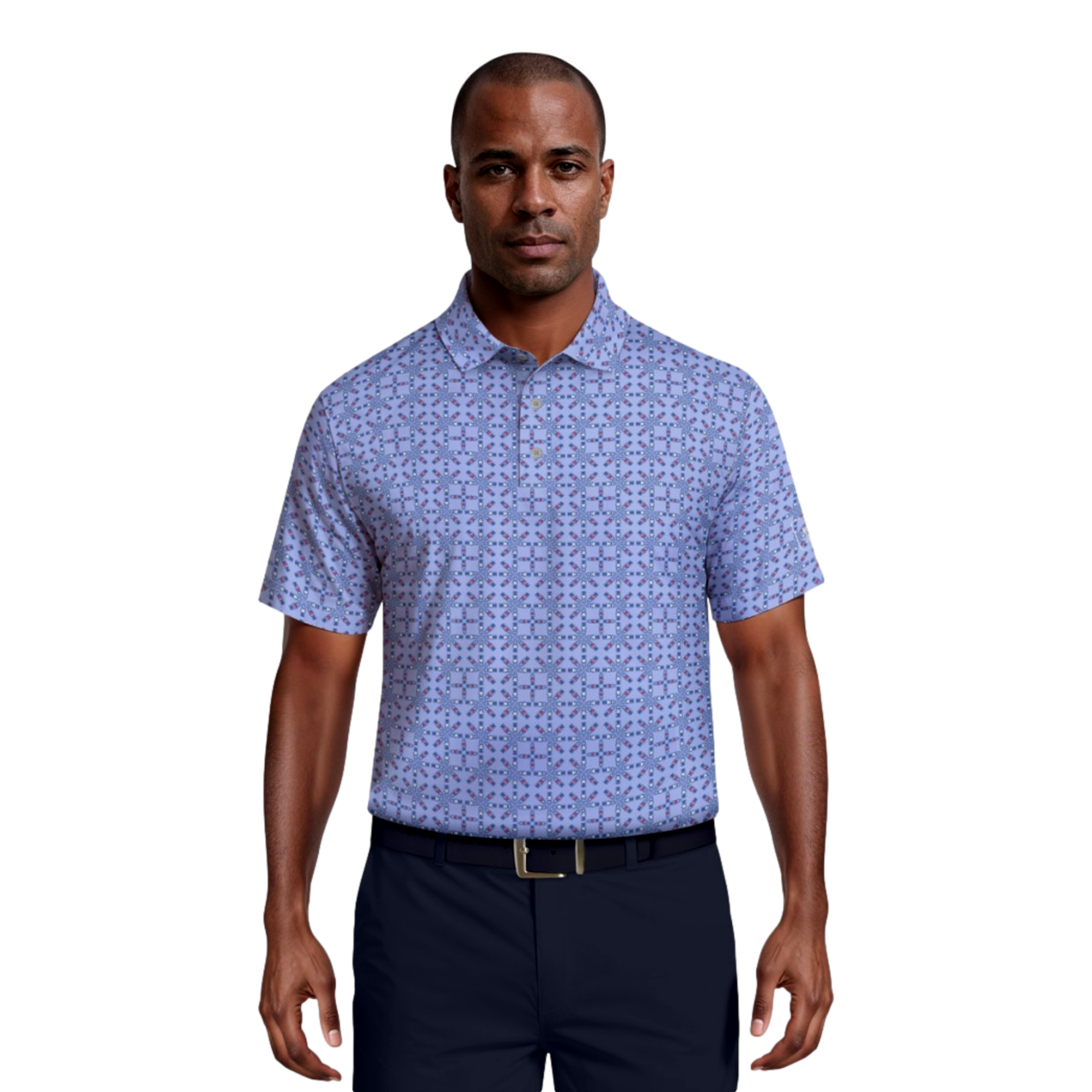 Layered Boat Print Men's Short Sleeve Golf Polo Shirt