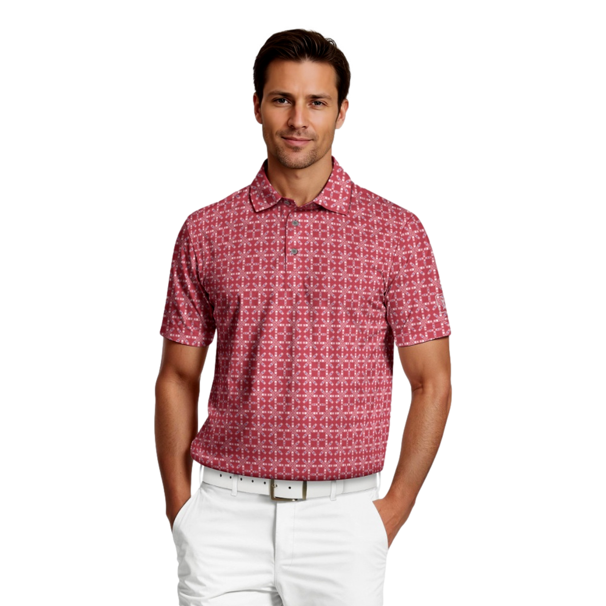 Layered Boat Print Men's Short Sleeve Golf Polo Shirt