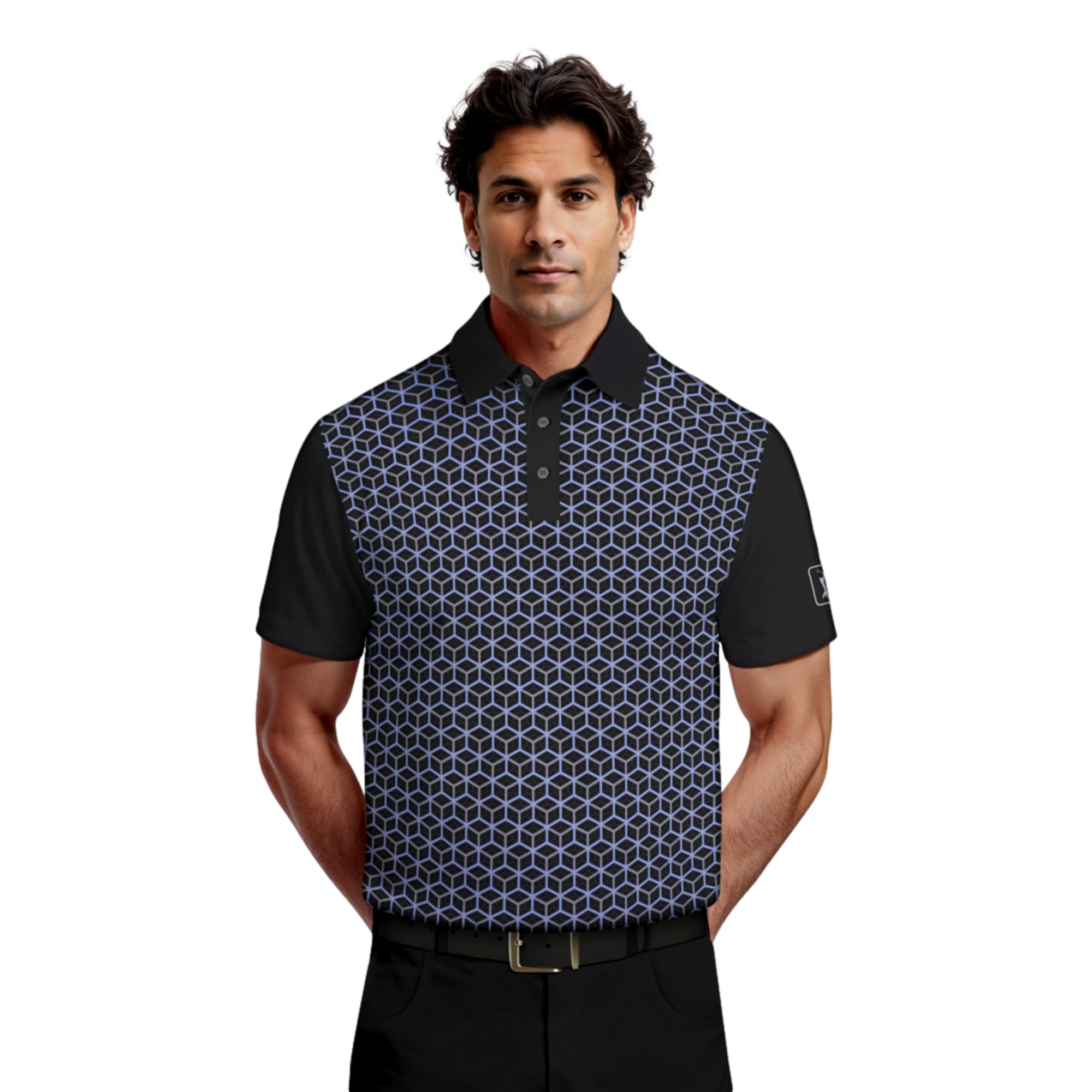 Tech Linear Color Block Print Men's Short Sleeve Golf Polo Shirt