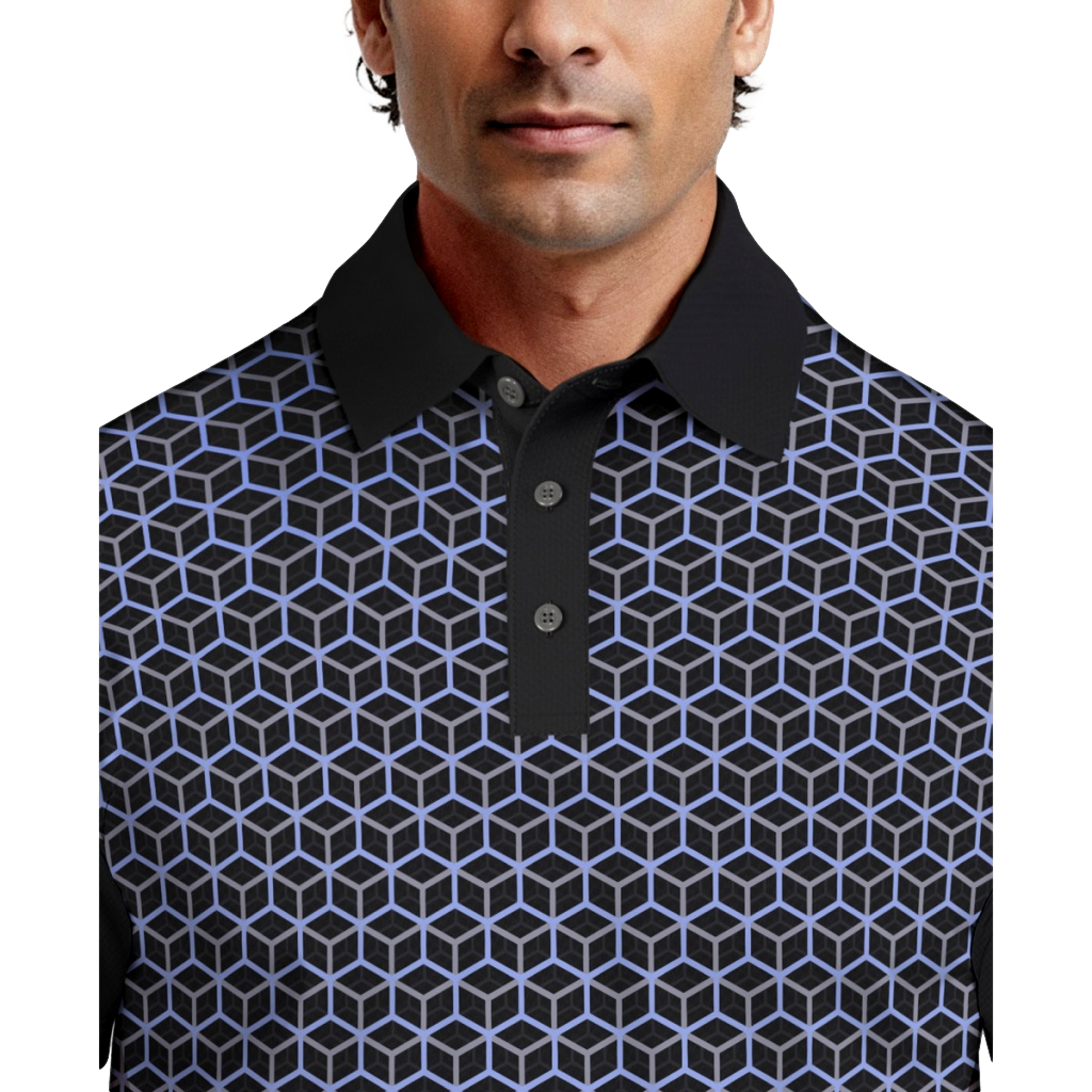 Tech Linear Color Block Print Men's Short Sleeve Golf Polo Shirt