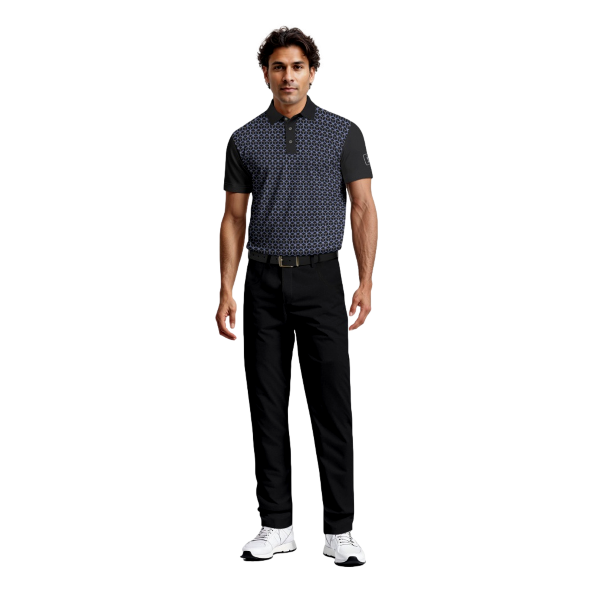 Tech Linear Color Block Print Men's Short Sleeve Golf Polo Shirt