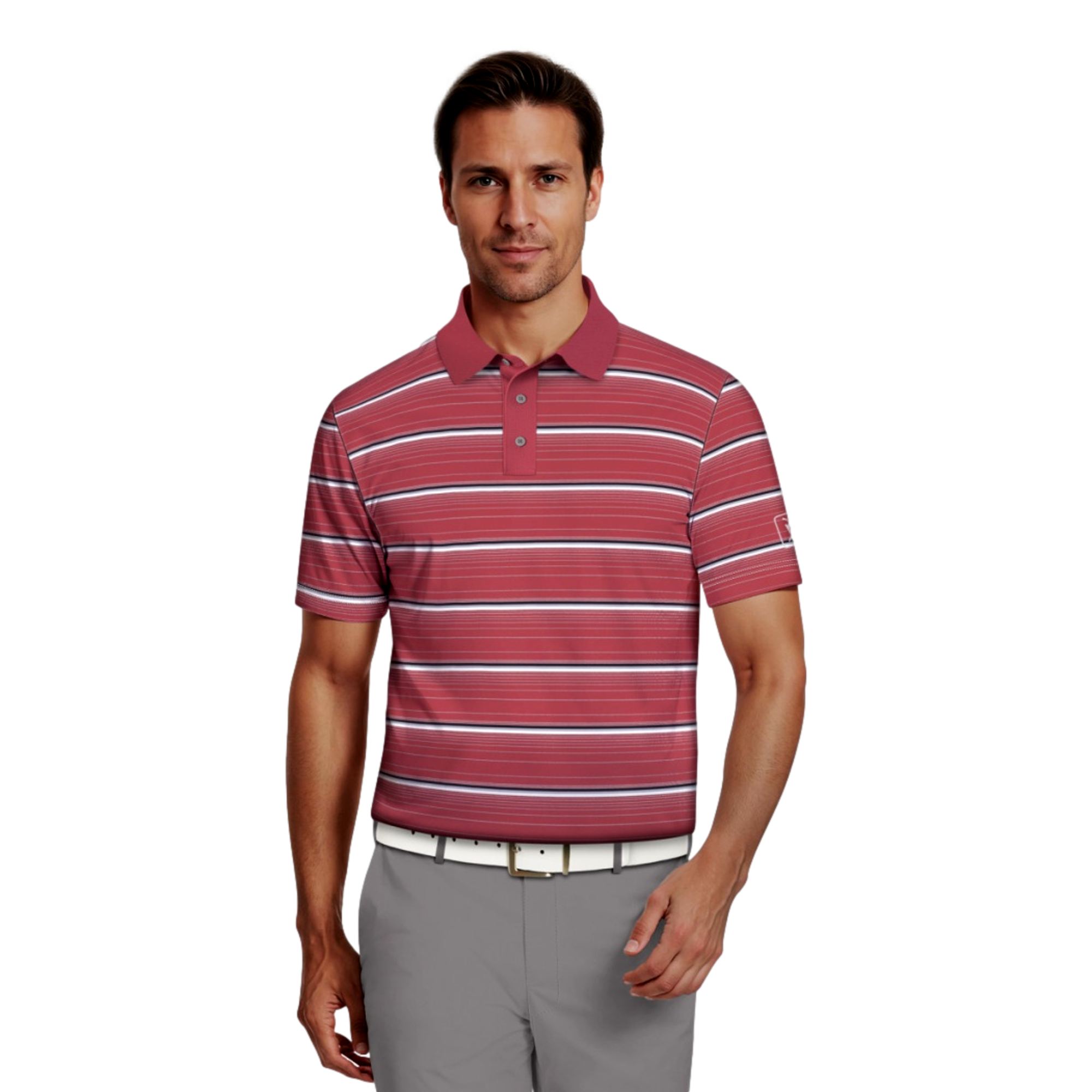 All Over Micro Geo Stripe Print Men's Short Sleeve Golf Polo Shirt