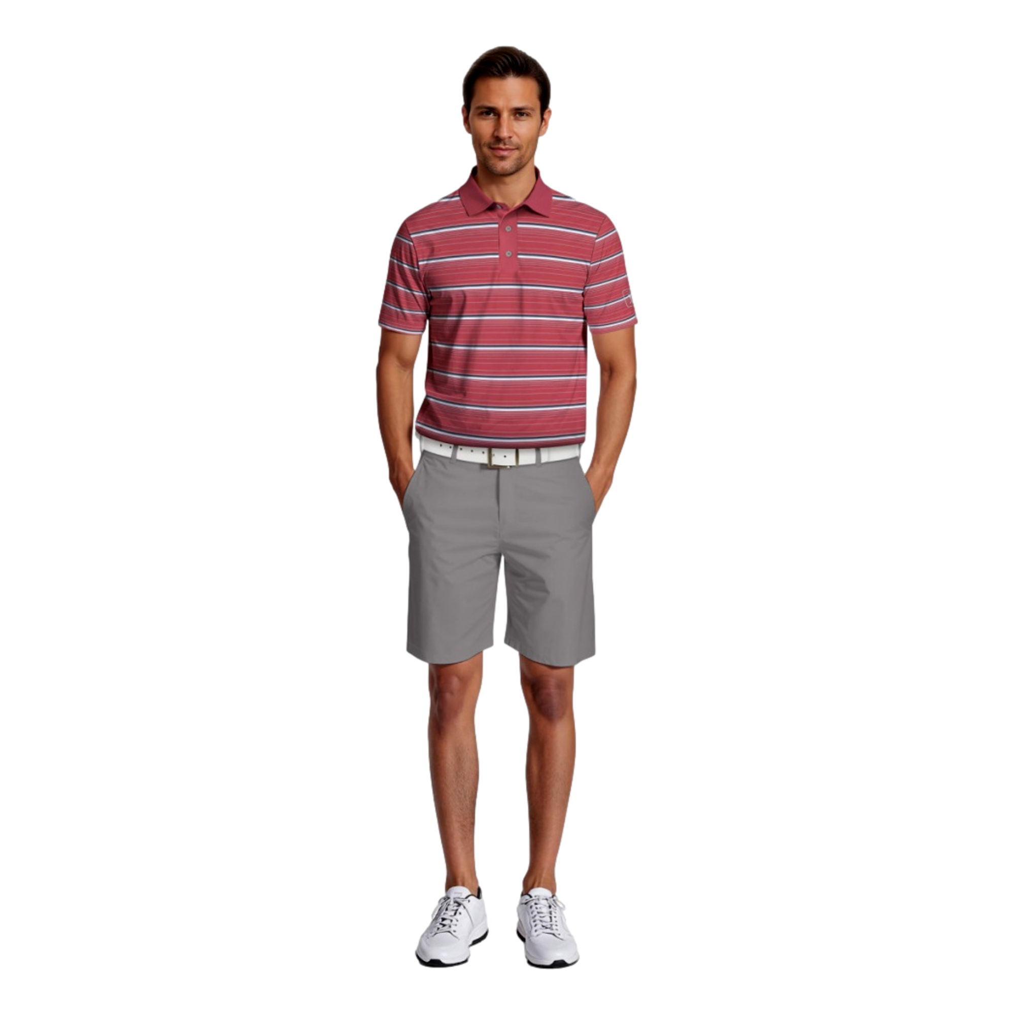 All Over Micro Geo Stripe Print Men's Short Sleeve Golf Polo Shirt